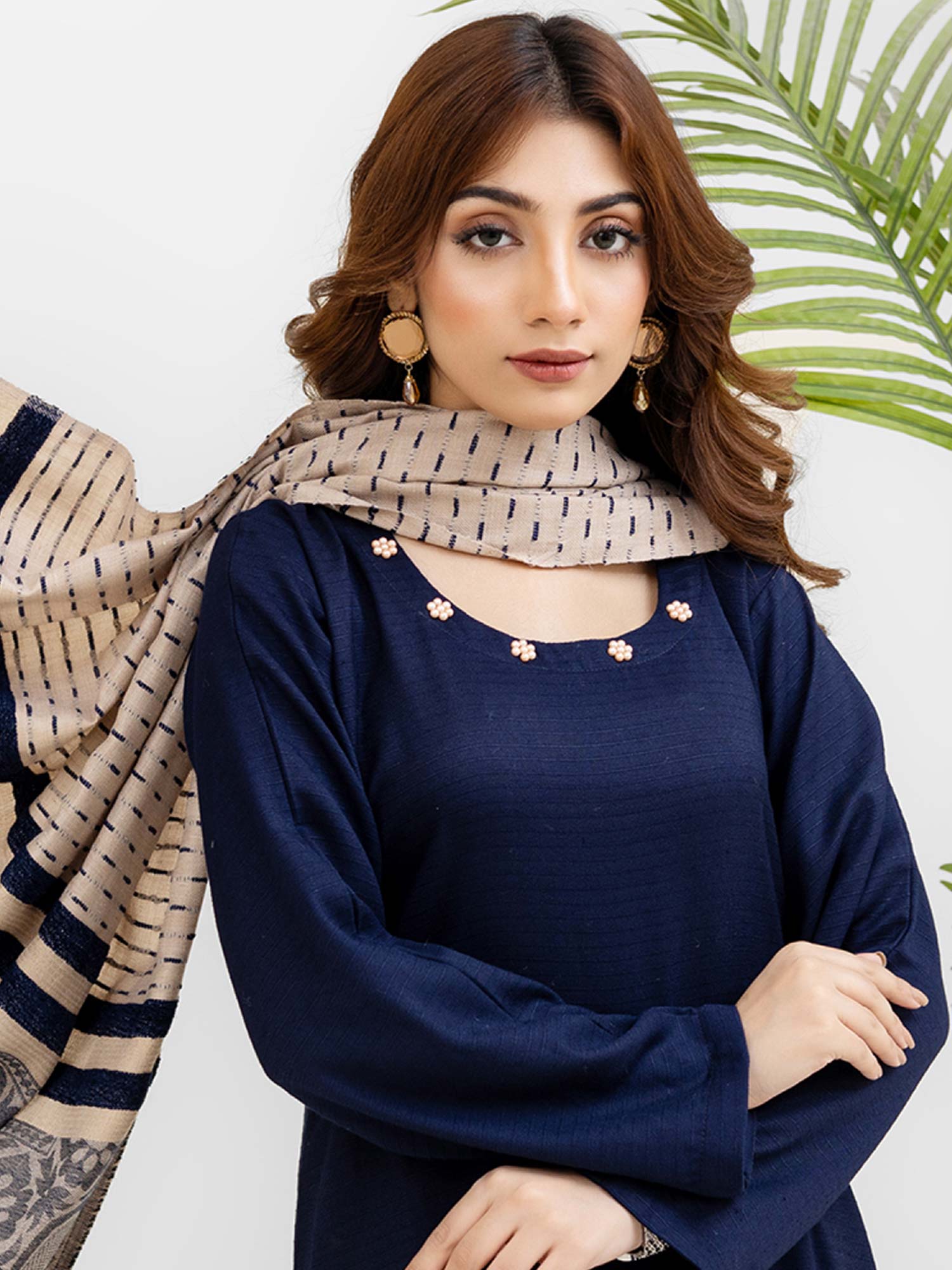 Rangz Navy Winter Dhanak Suit with Kashmiri Wool Shawl