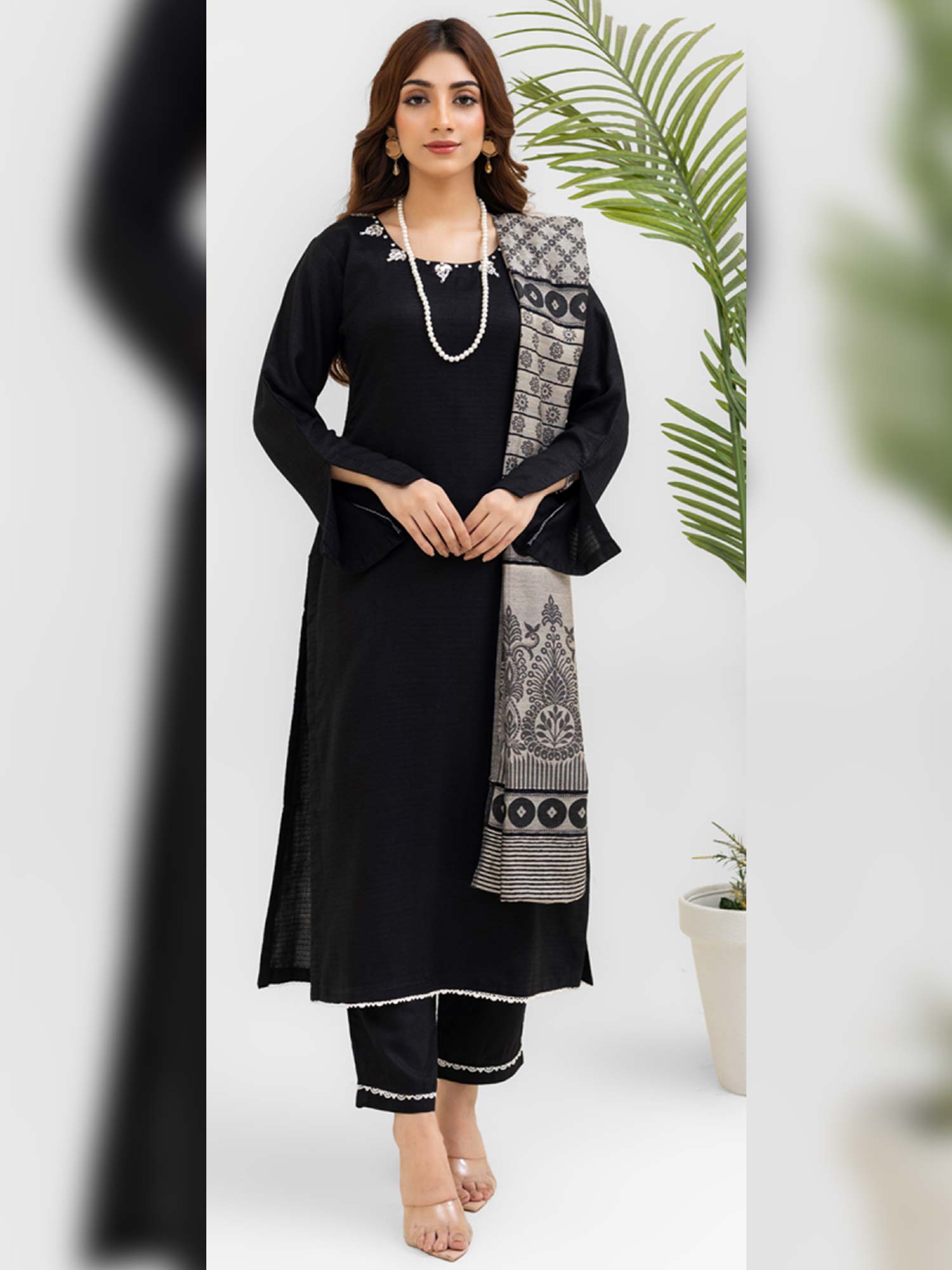 Rangz Black Winter Dhanak Suit with Kashmiri Wool Shawl