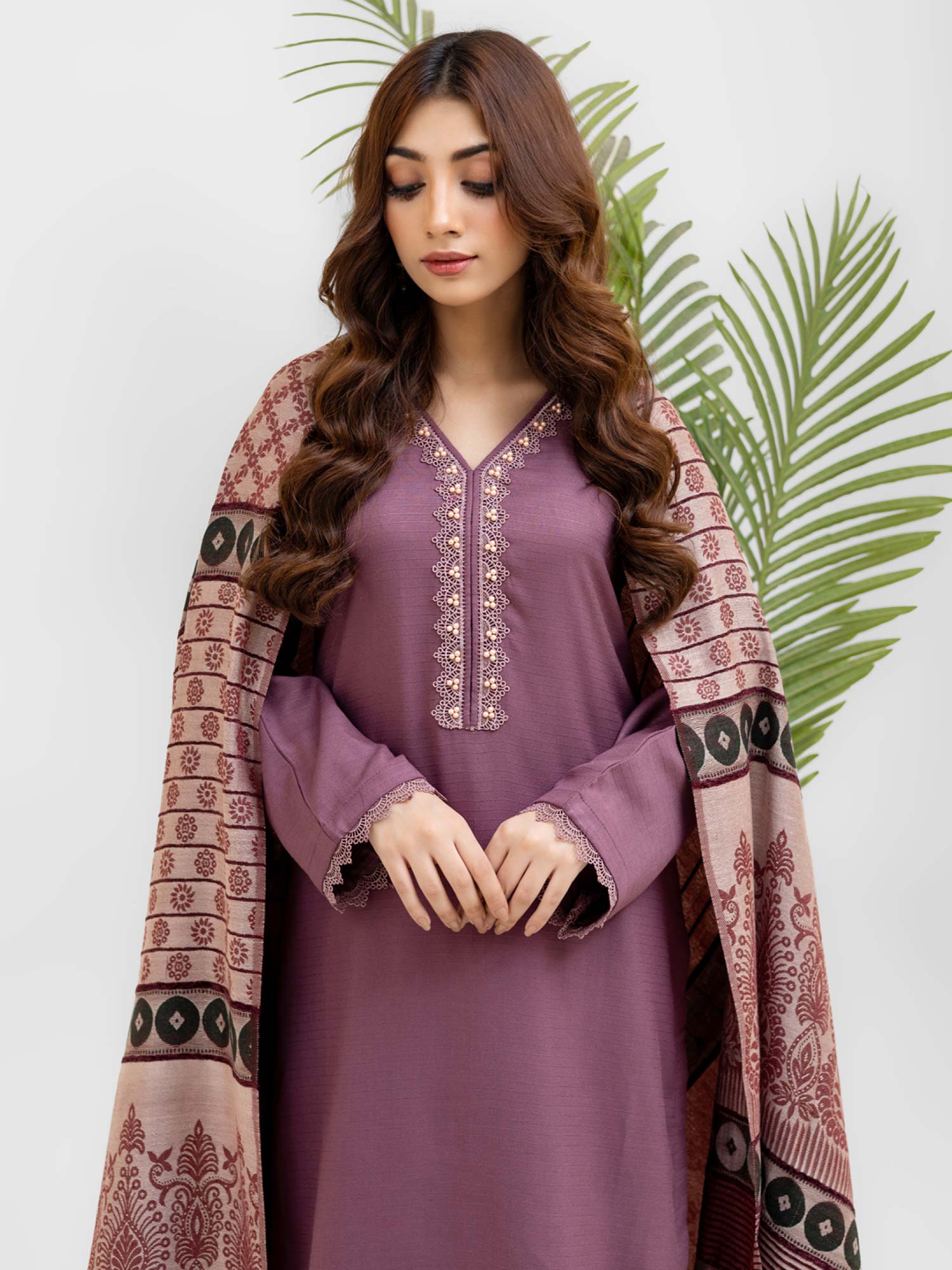 Rangz Mauve Winter Dhanak Suit with Kashmiri Wool Shawl