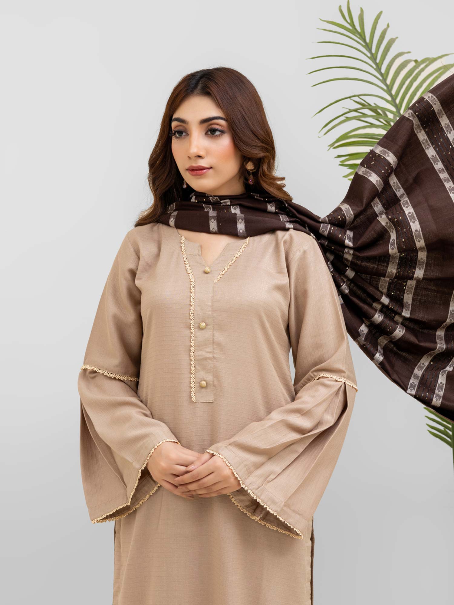 Rangz Beige Winter Dhanak Suit with Kashmiri Wool Shawl