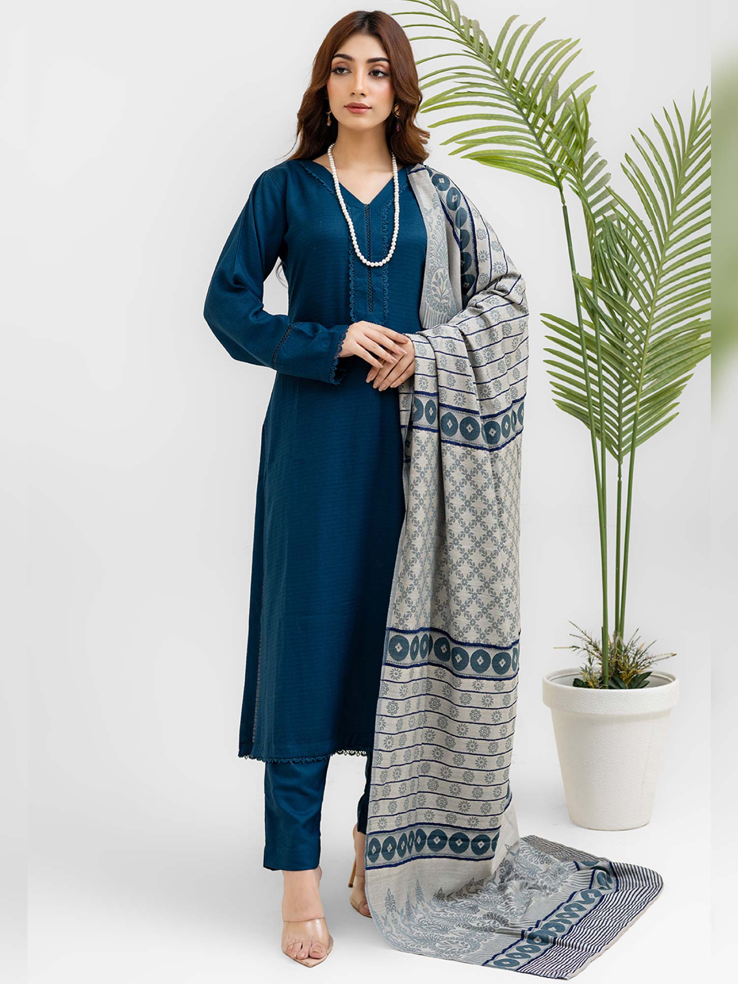 Rangz Teal Winter Dhanak Suit with Kashmiri Wool Shawl