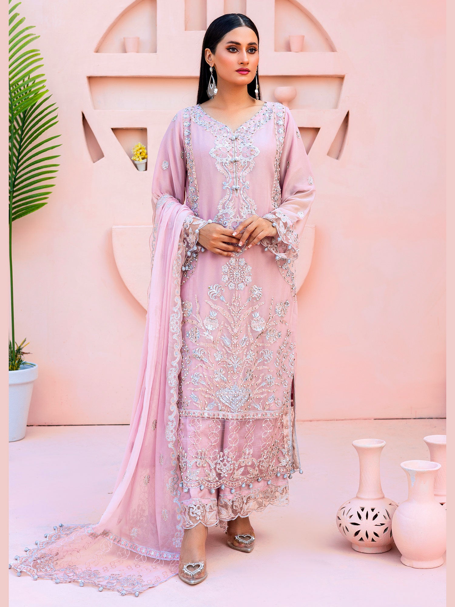 Rangz "Zara" Luxury Embroidered Chiffon Suit - Lilac