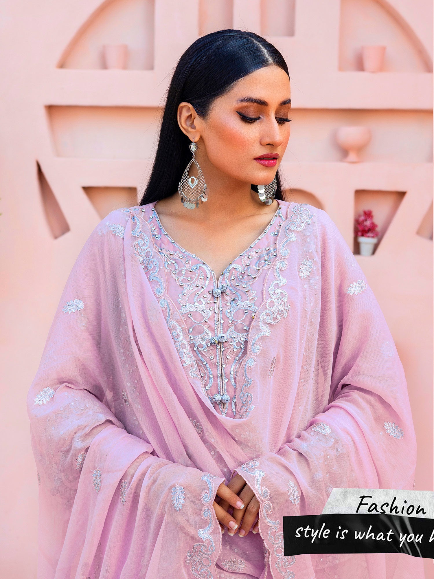 Rangz "Zara" Luxury Embroidered Chiffon Suit - Lilac