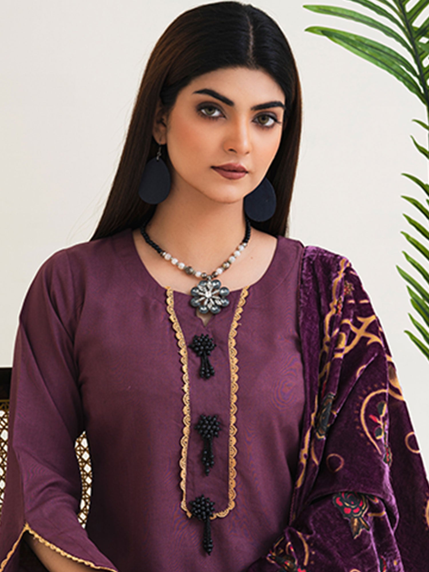 Rangz Plum Winter Dhanak Suit with Plachi Shawl