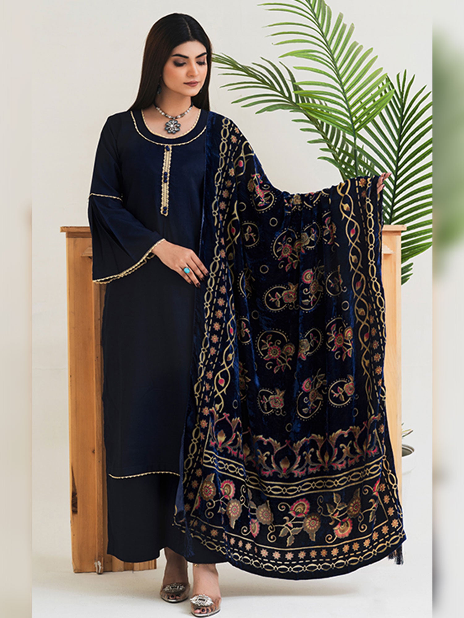 Rangz Blue Winter Dhanak Suit with Plachi Shawl