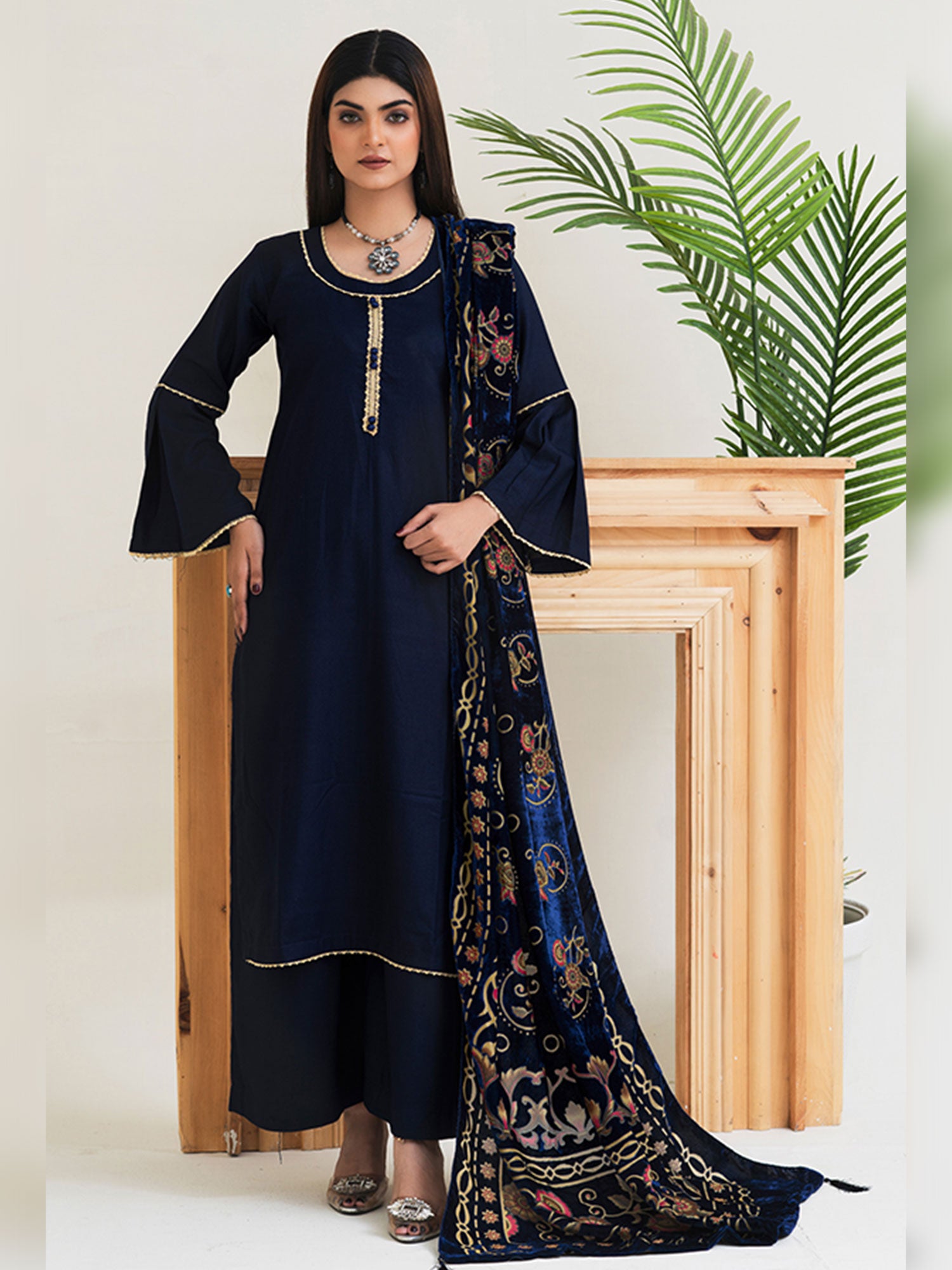 Rangz Blue Winter Dhanak Suit with Plachi Shawl