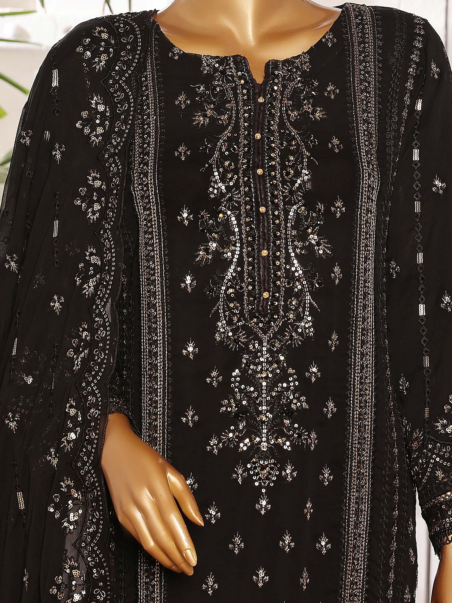 Sadabahar "Afsanay" Luxury Chiffon Suit - Black