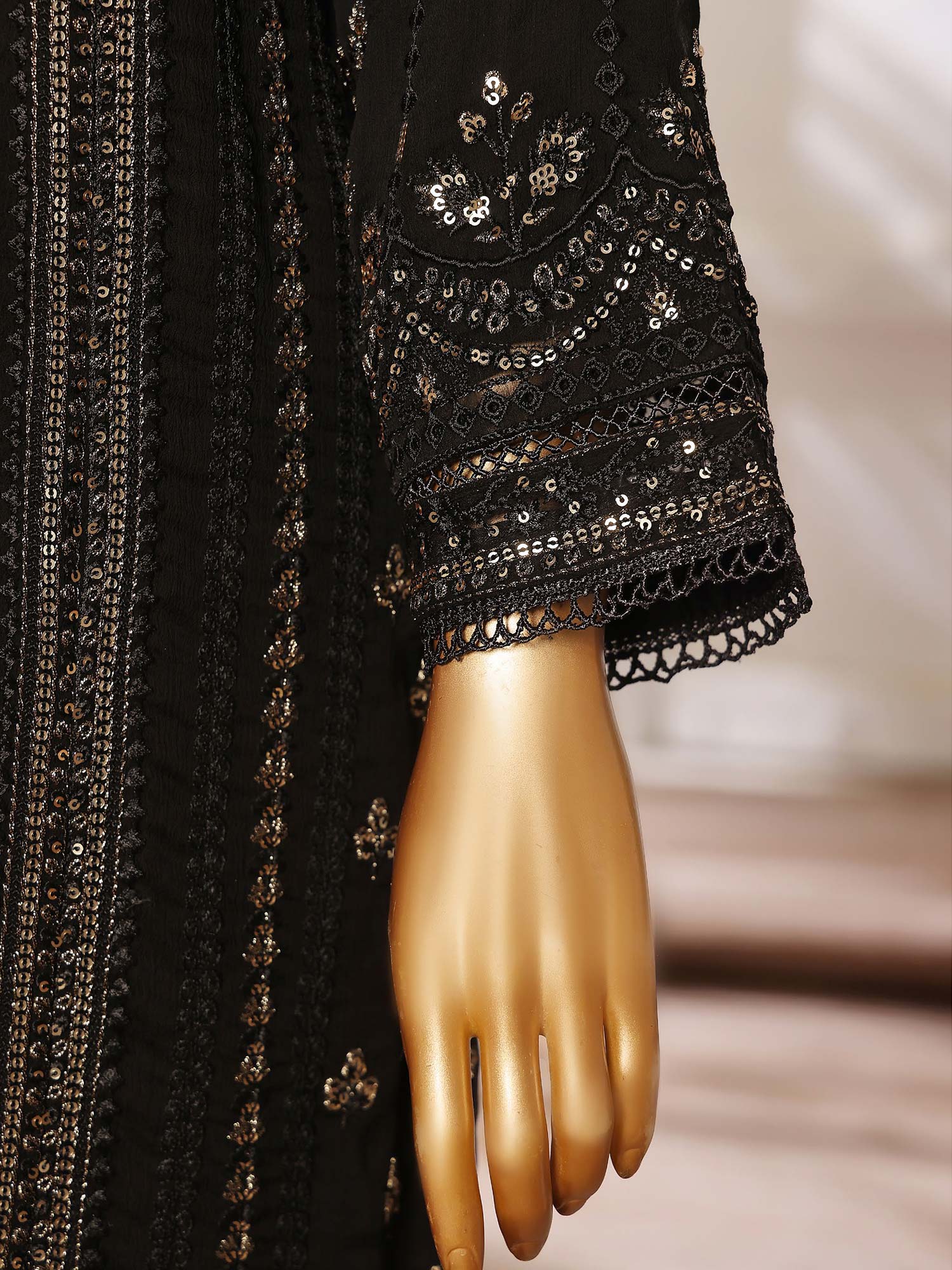 Sadabahar "Afsanay" Luxury Chiffon Suit - Black