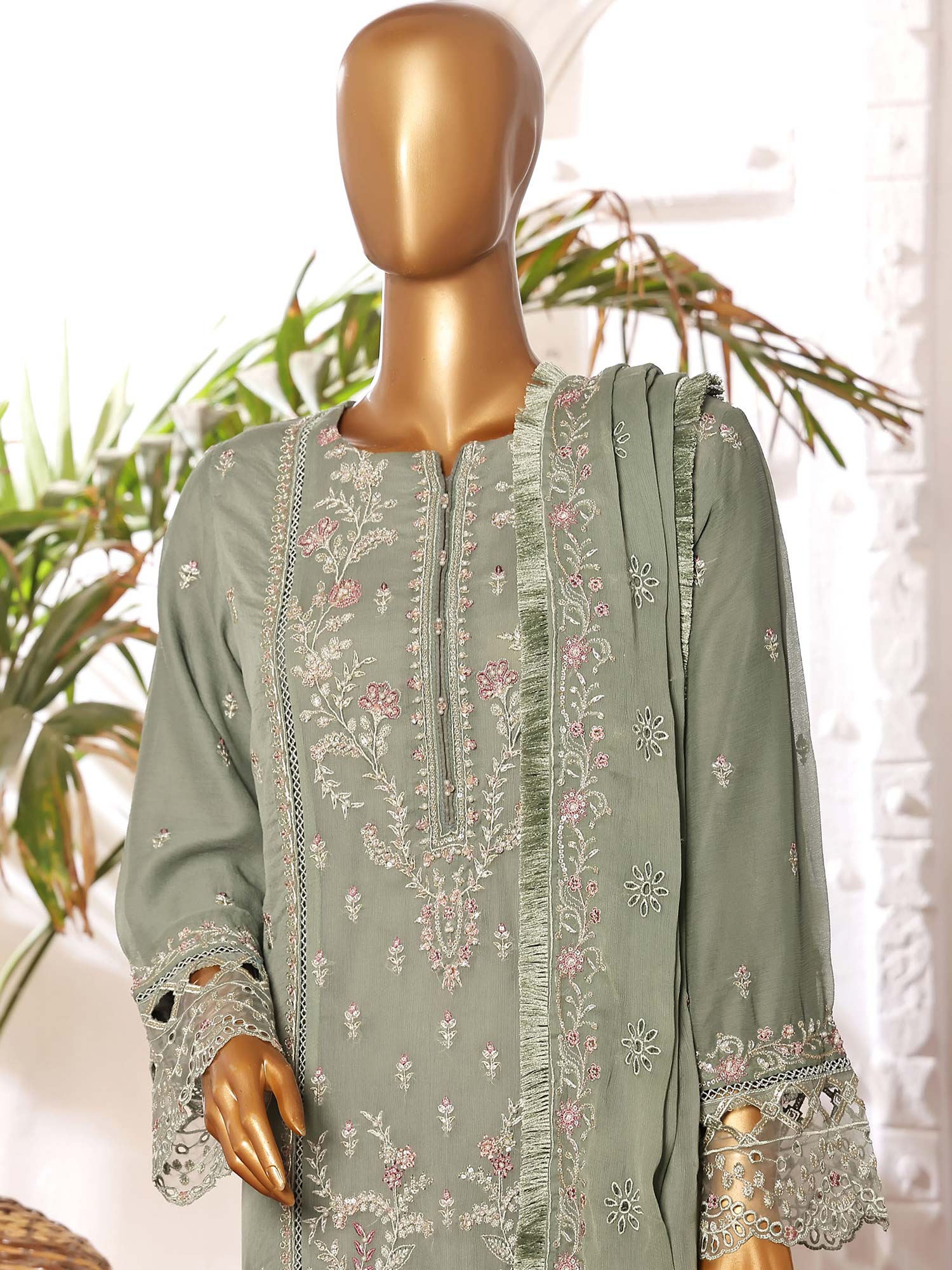 Sadabahar "Afsanay" Luxury Chiffon Suit - Green