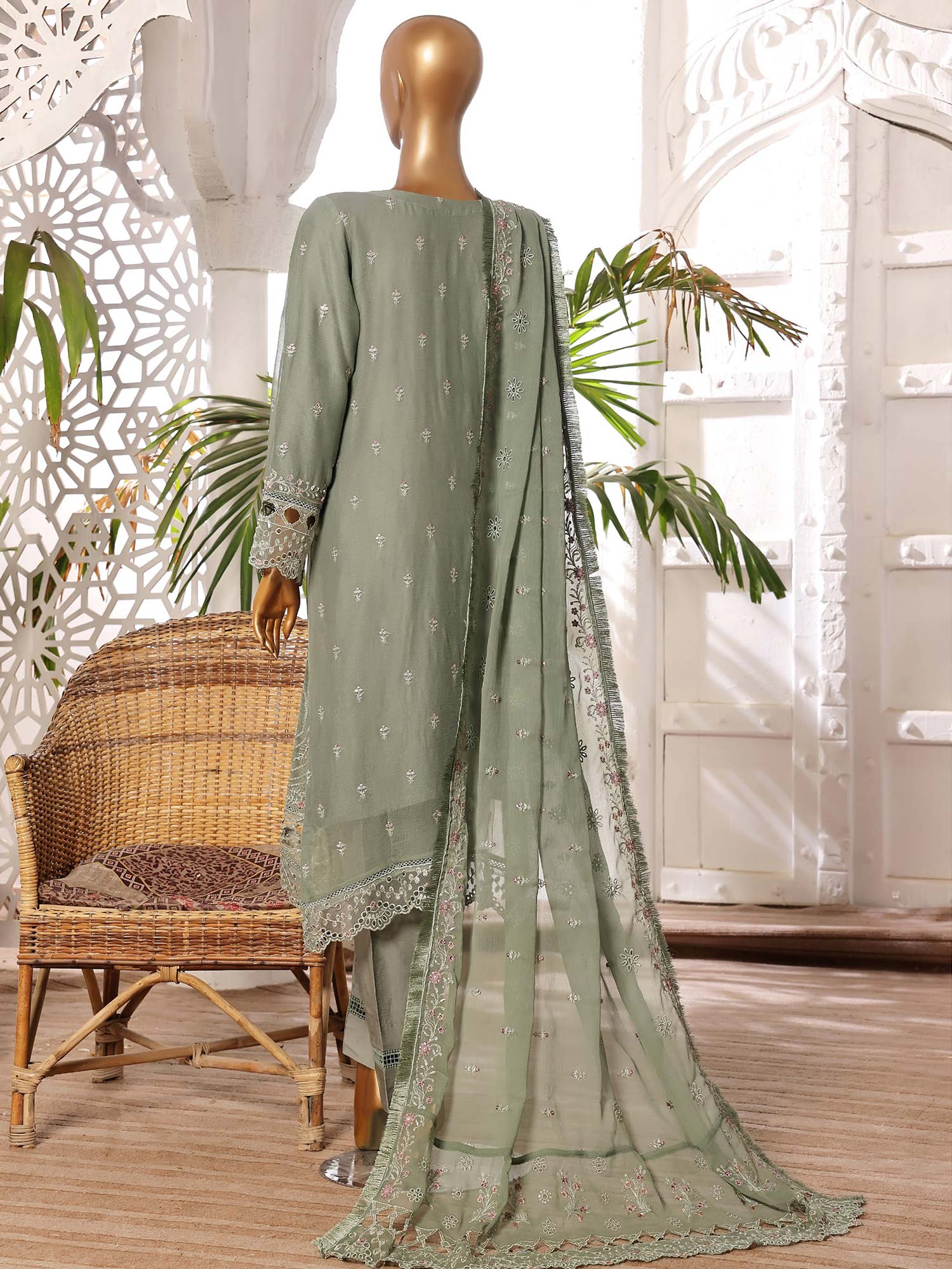 Sadabahar "Afsanay" Luxury Chiffon Suit - Green