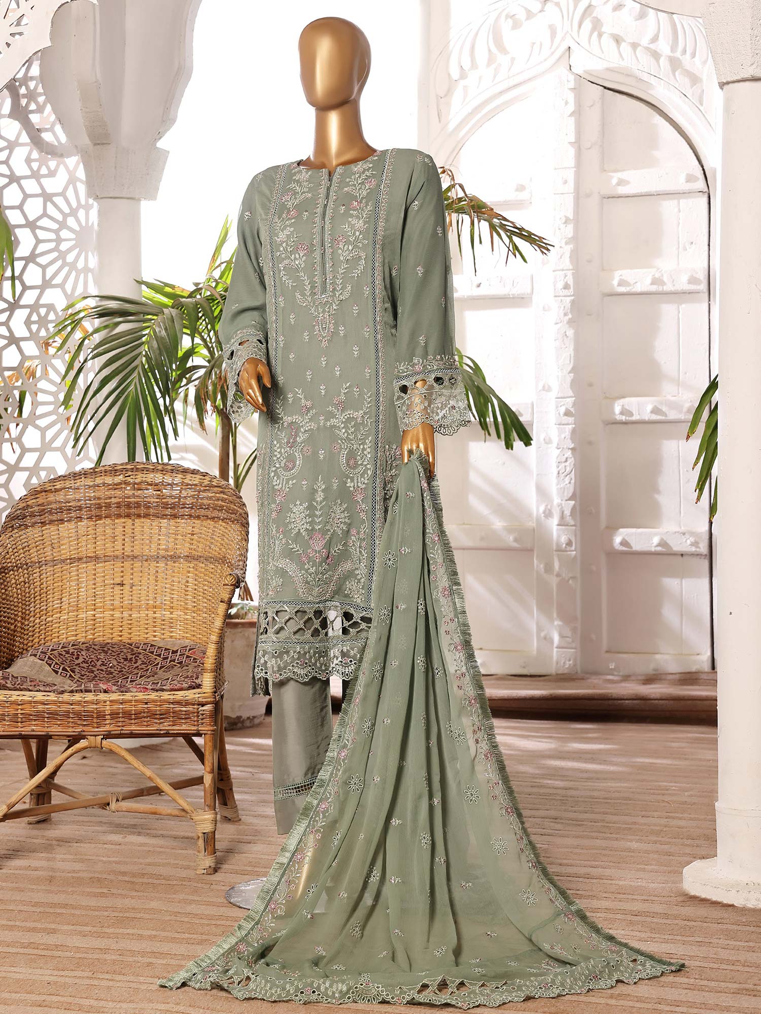 Sadabahar "Afsanay" Luxury Chiffon Suit - Green