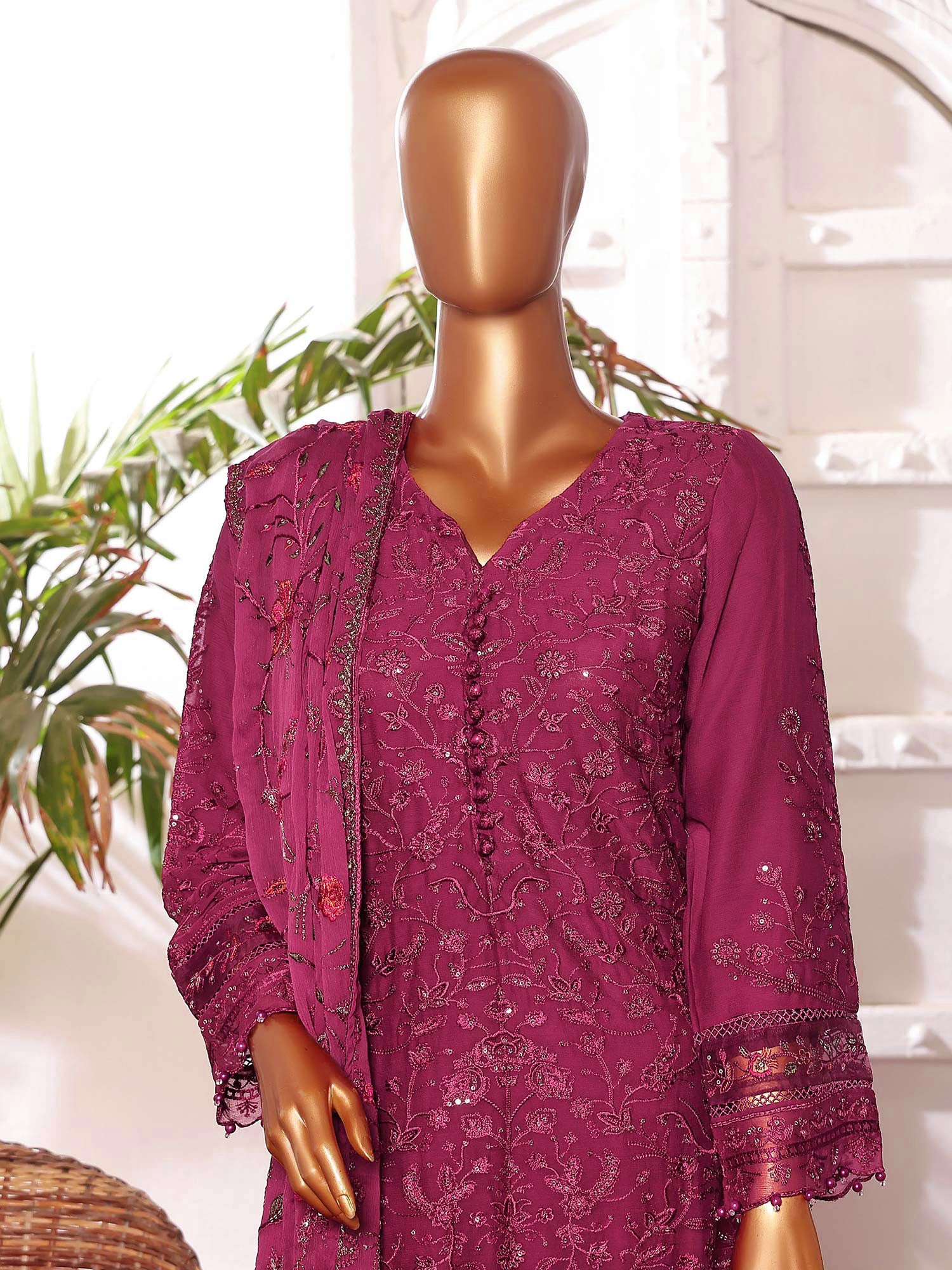 Sadabahar "Afsanay" Luxury Chiffon Suit - Magenta