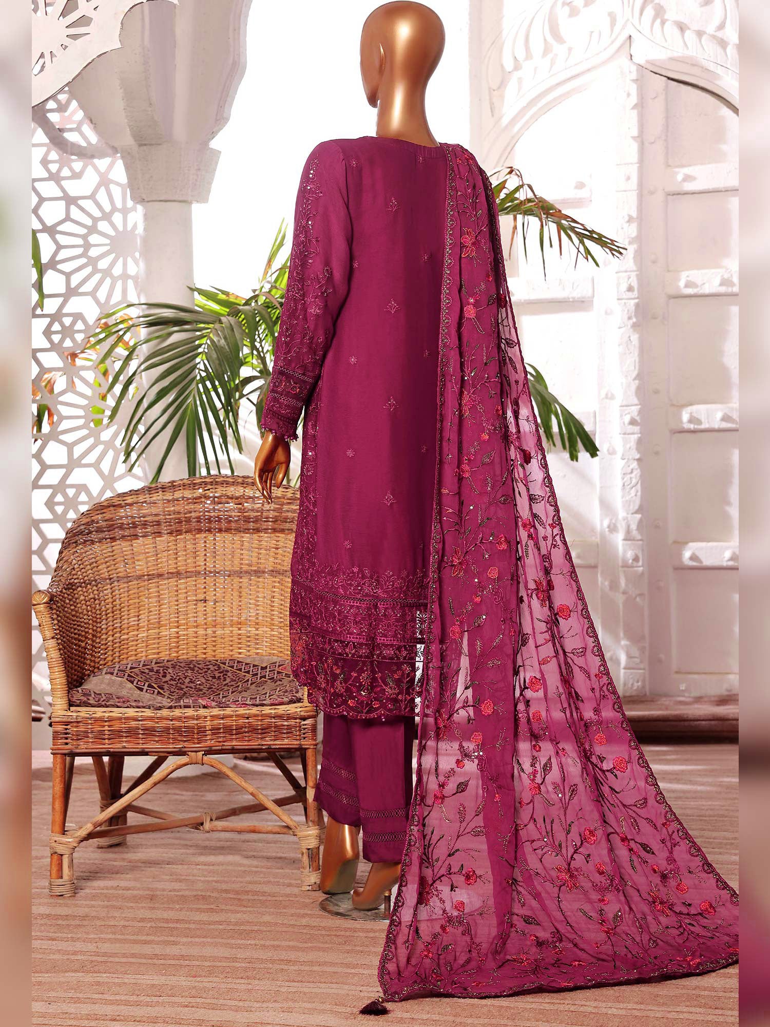 Sadabahar "Afsanay" Luxury Chiffon Suit - Magenta