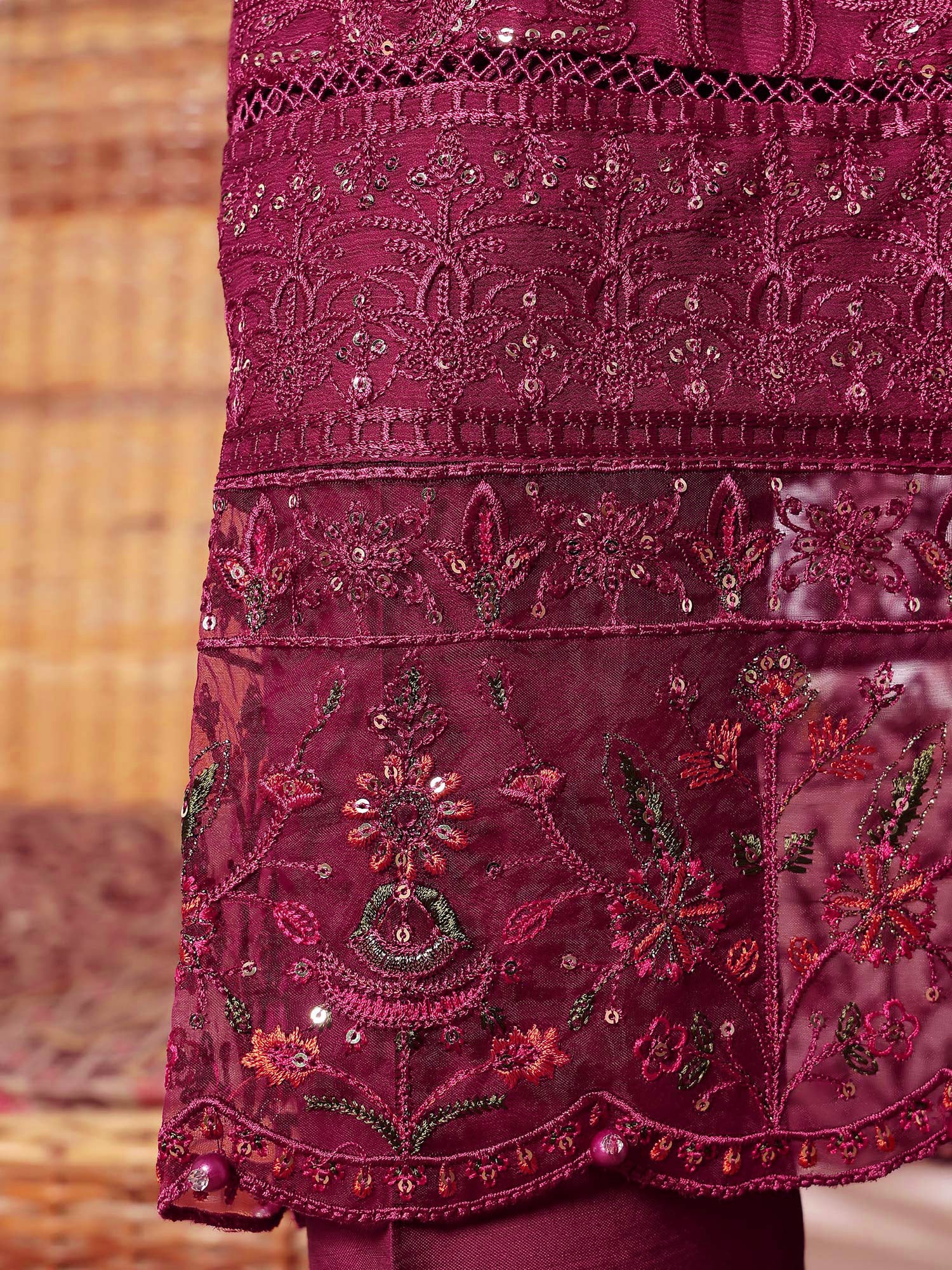 Sadabahar "Afsanay" Luxury Chiffon Suit - Magenta