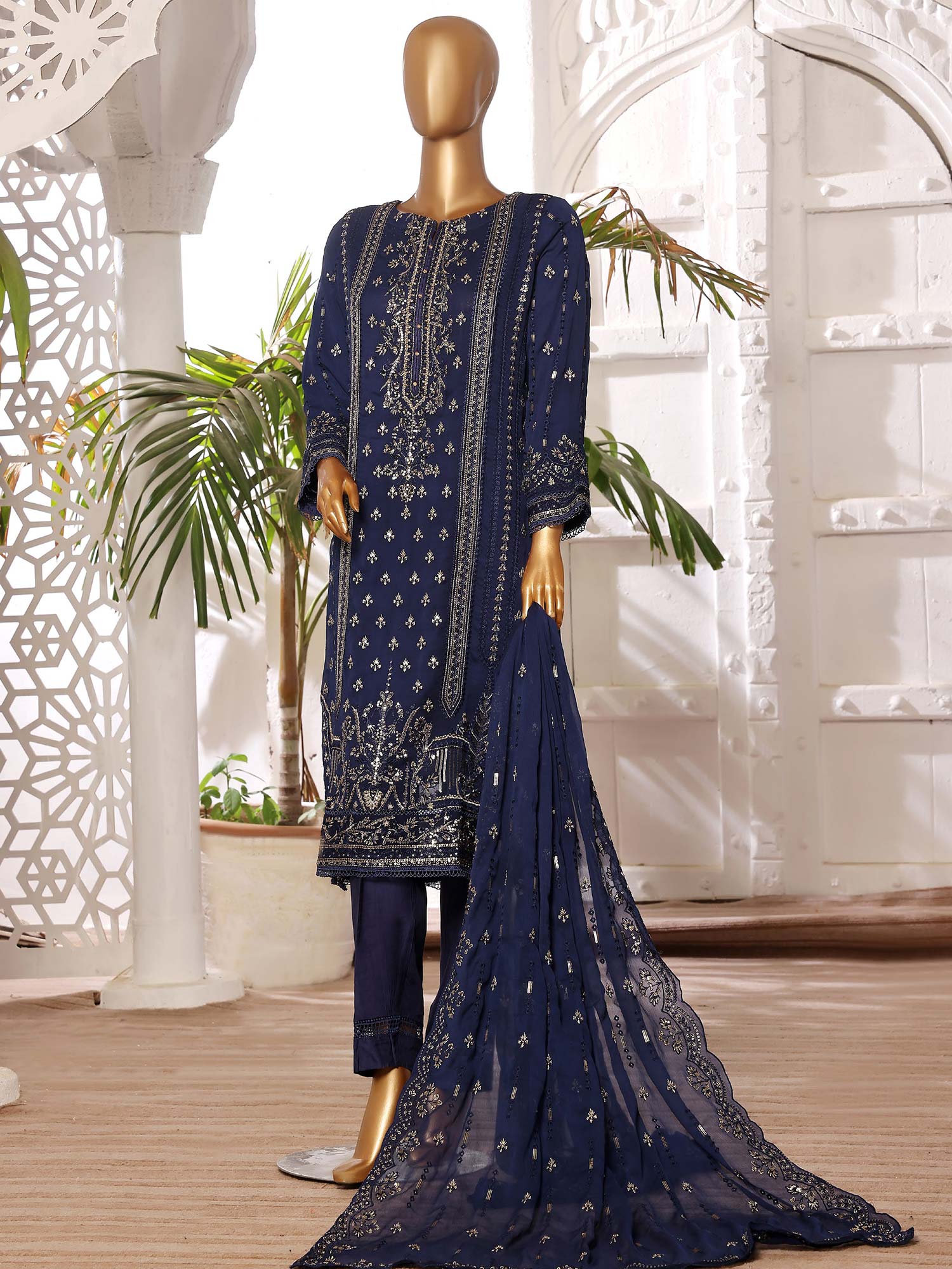 Sadabahar "Afsanay" Luxury Chiffon Suit - Blue