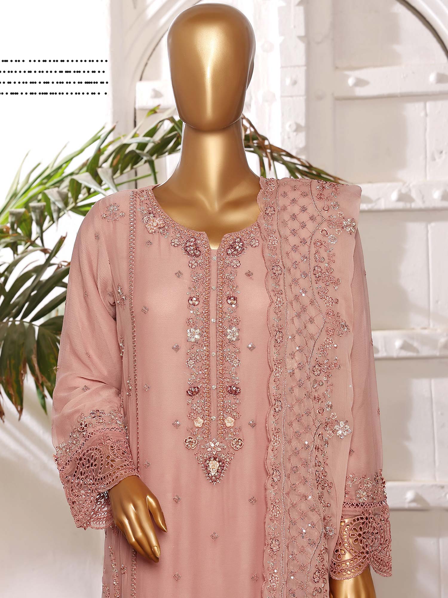 Sadabahar "Afsanay" Luxury Chiffon Suit - Dusky Pink