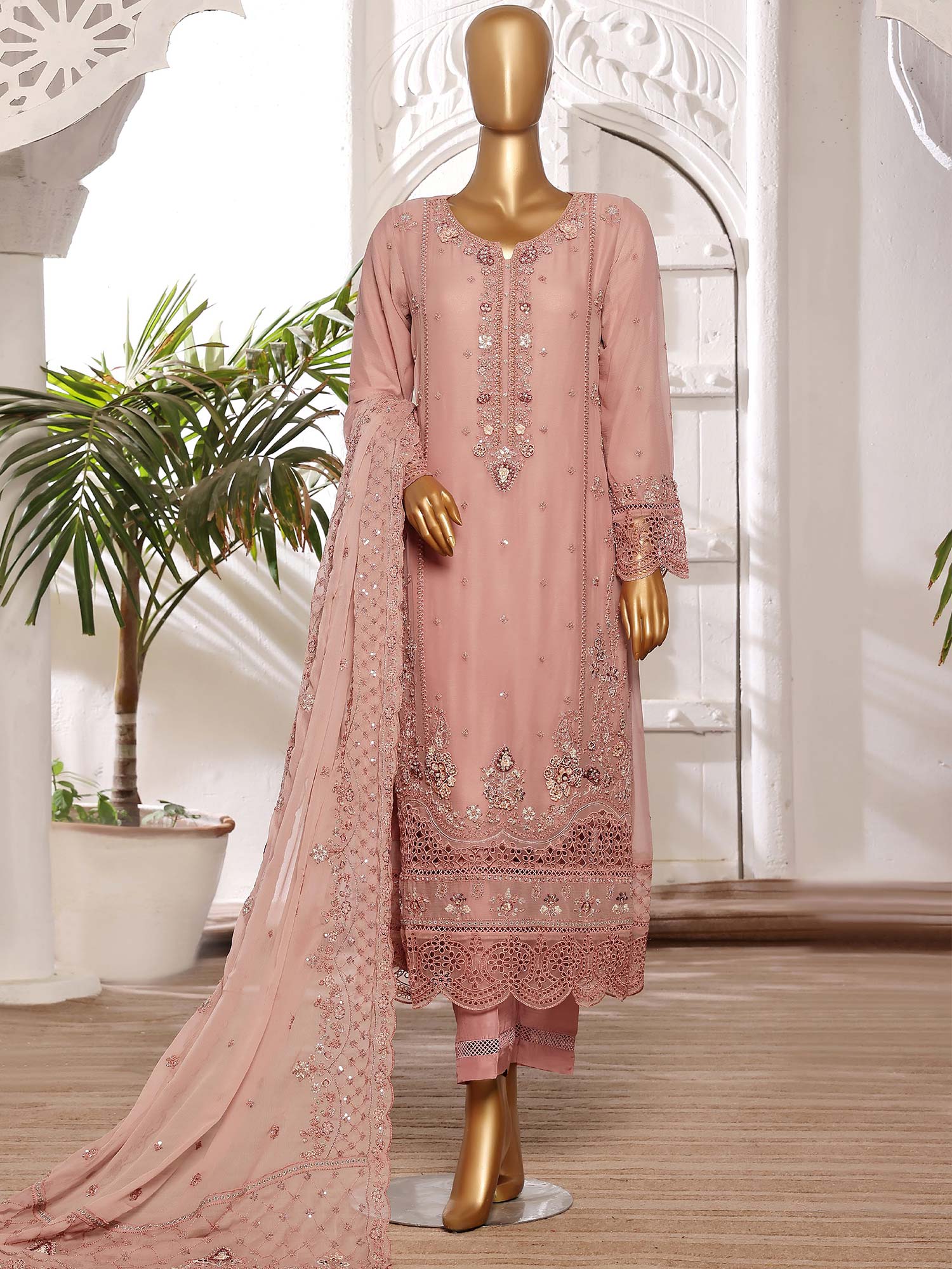 Sadabahar "Afsanay" Luxury Chiffon Suit - Dusky Pink