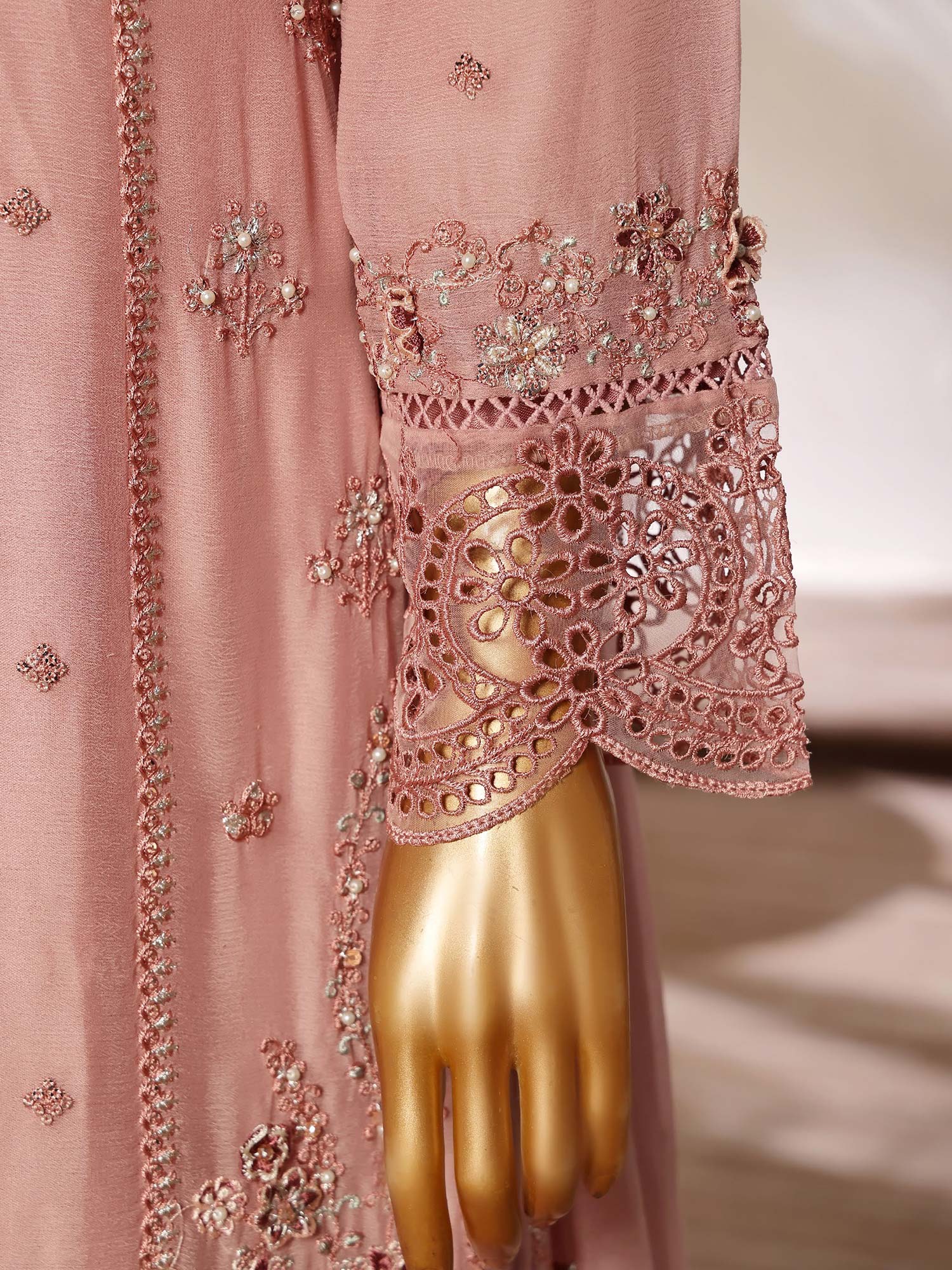 Sadabahar "Afsanay" Luxury Chiffon Suit - Dusky Pink