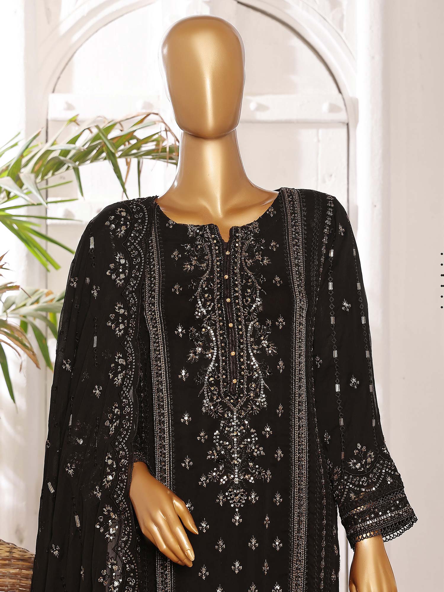 Sadabahar "Afsanay" Luxury Chiffon Suit - Black