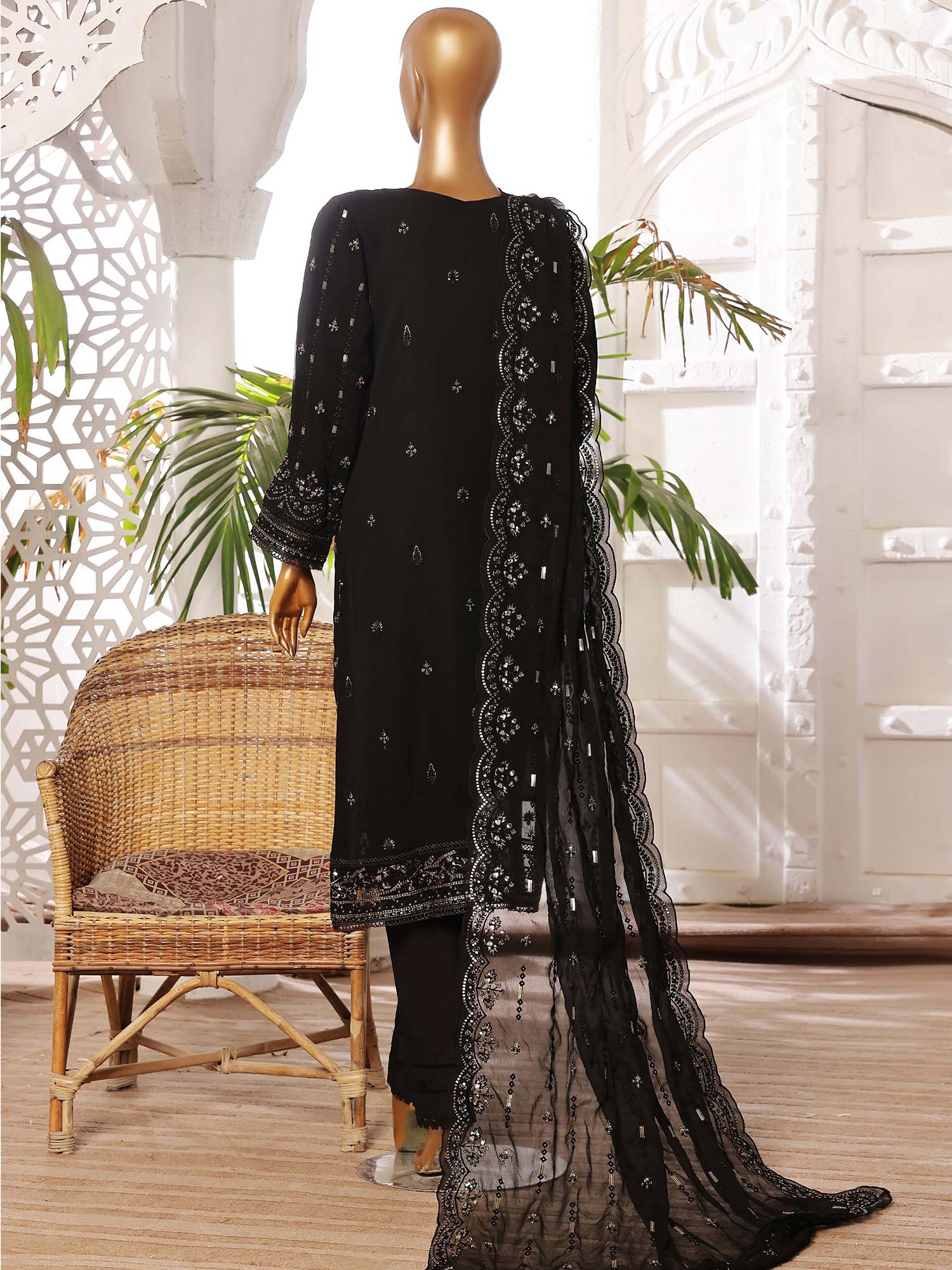 Sadabahar "Afsanay" Luxury Chiffon Suit - Black