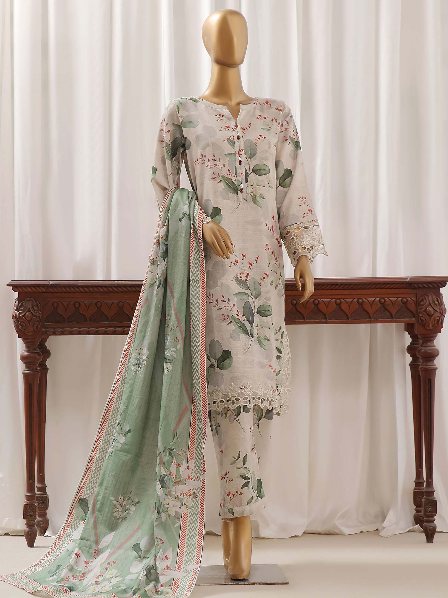 Sadabahar Embroidered Winter Khaddar 3-Piece Suit - Light Beige