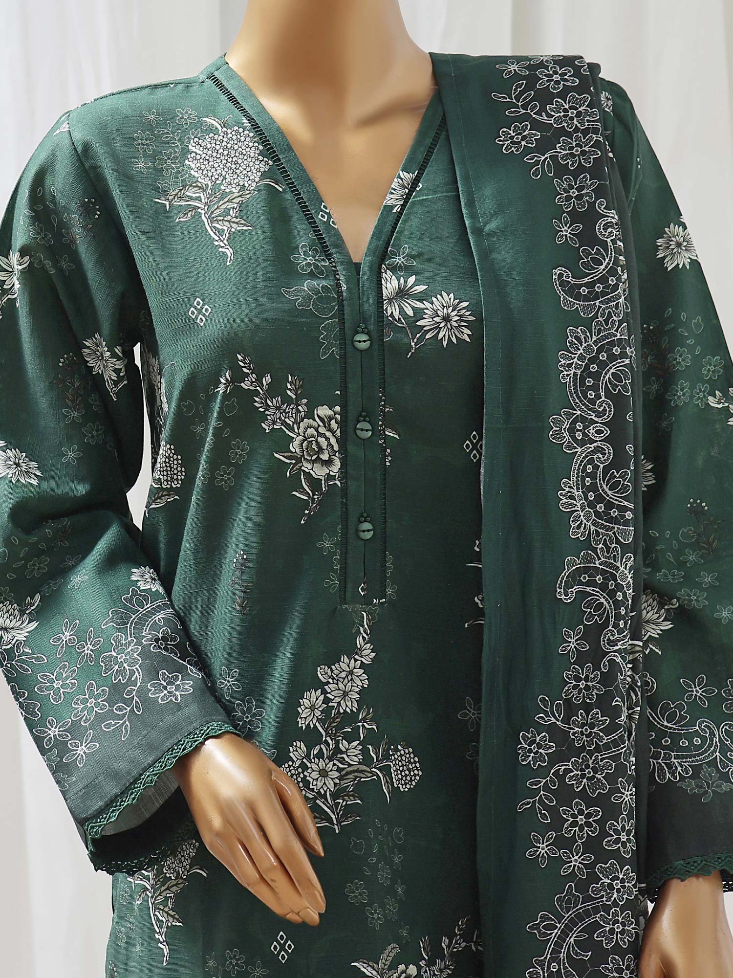 Sadabahar Printed Winter Khaddar 3-Piece Suit - Green