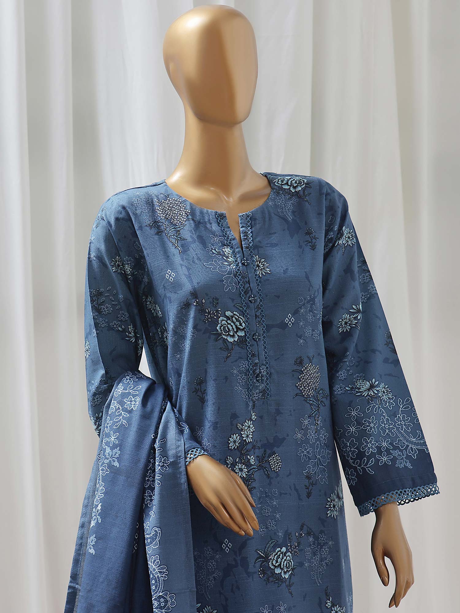 Sadabahar Printed Winter Khaddar 3-Piece Suit - Blue