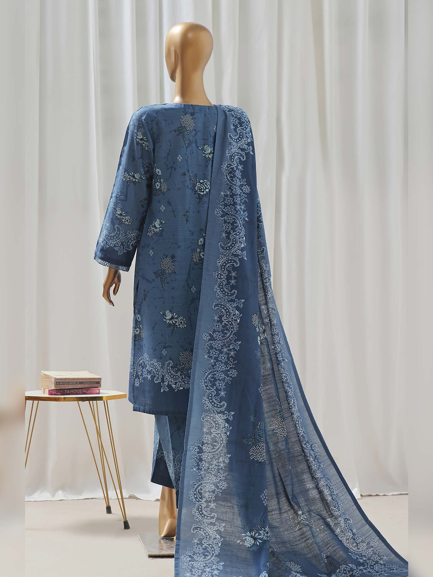 Sadabahar Printed Winter Khaddar 3-Piece Suit - Blue