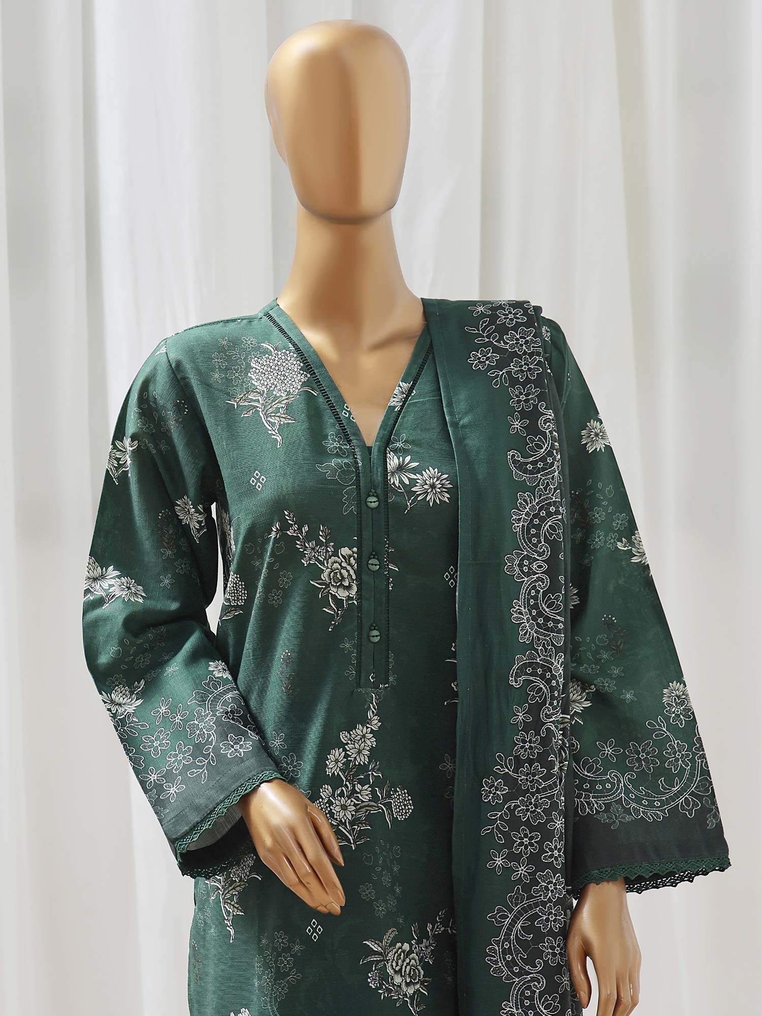 Sadabahar Printed Winter Khaddar 3-Piece Suit - Green