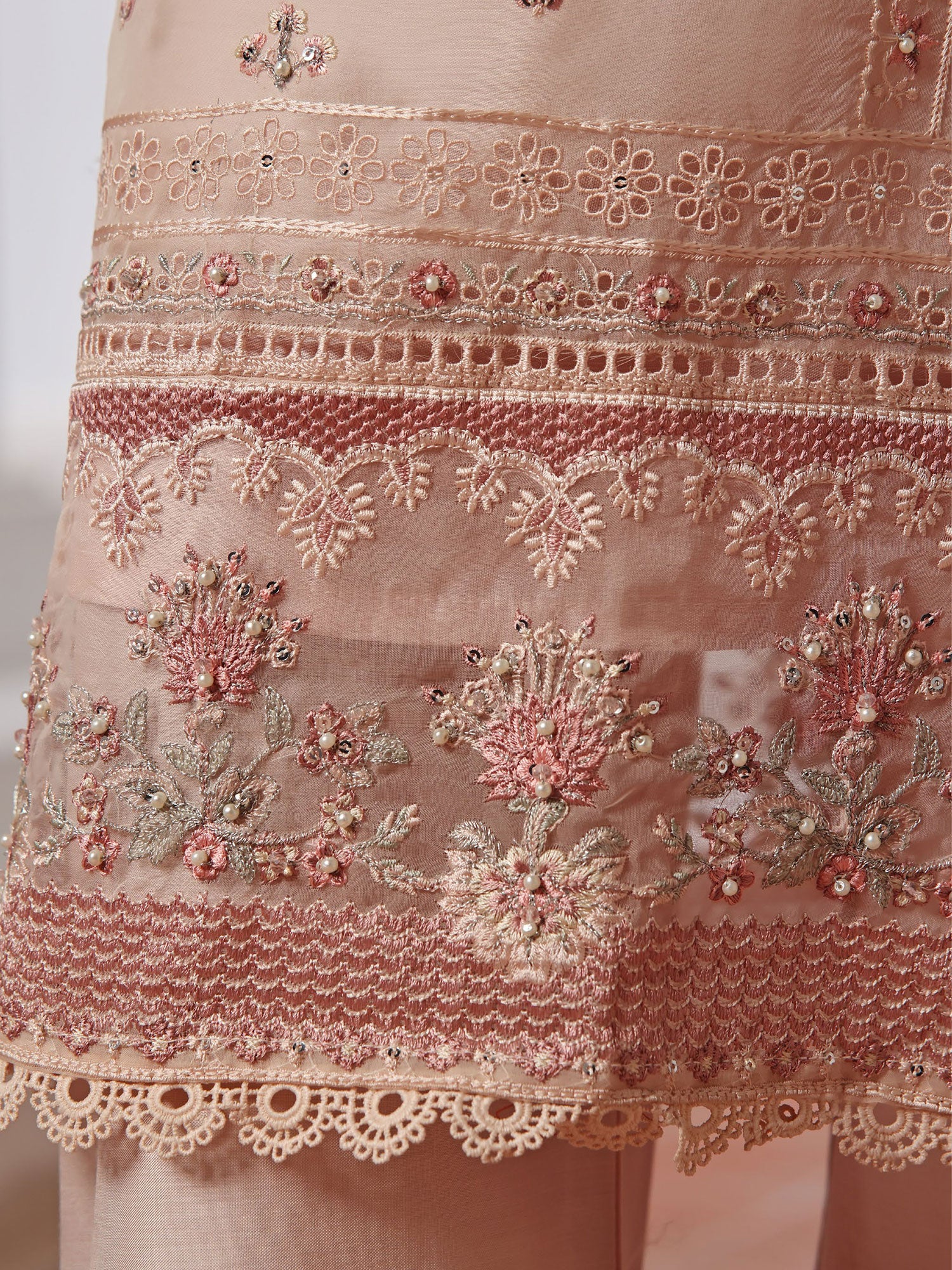 Sadabahar "Mahpara" Organza Embroidered Suit - Peach