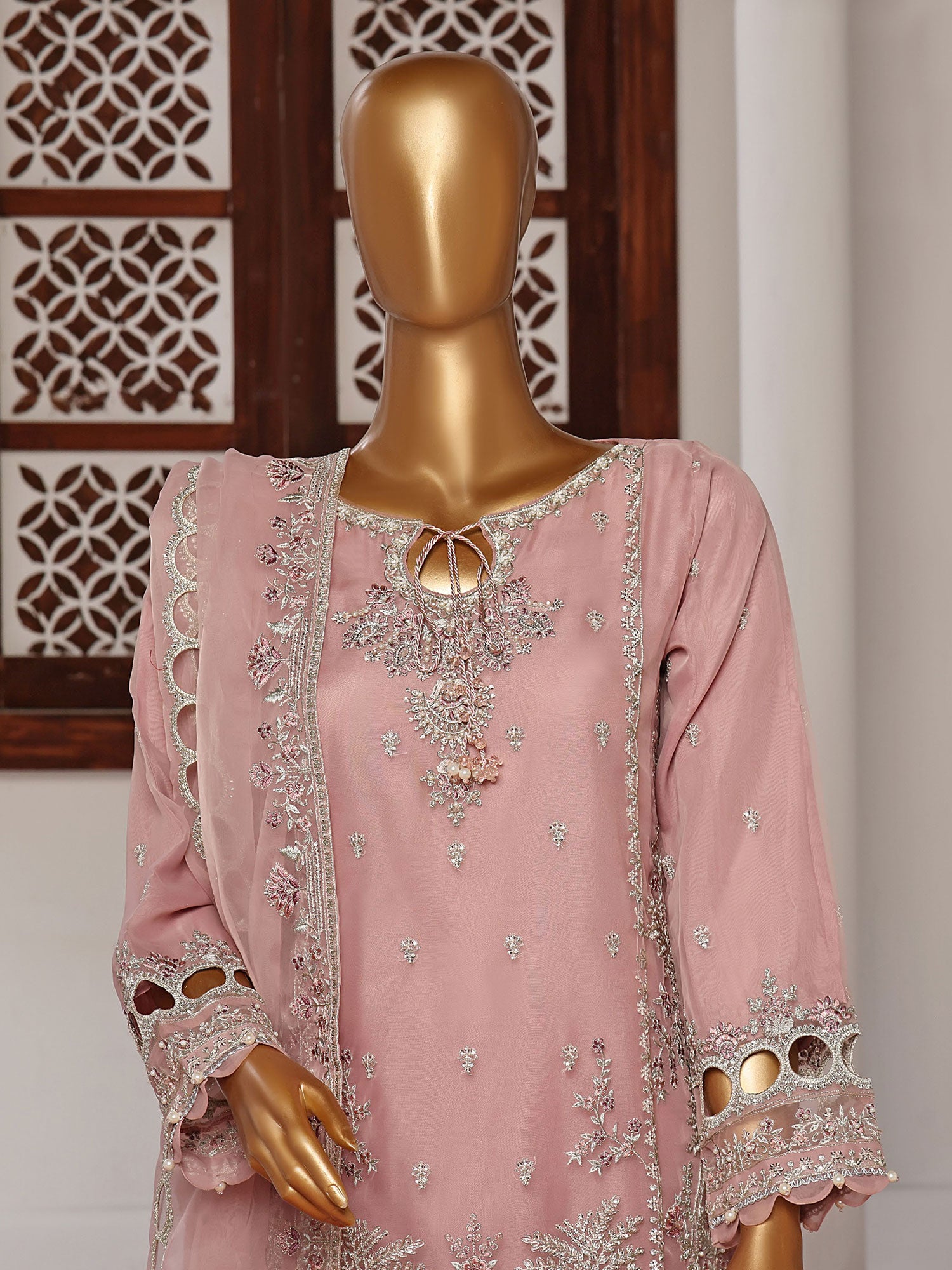 Sadabahar "Mahpara" Organza Embroidered Suit - Pink