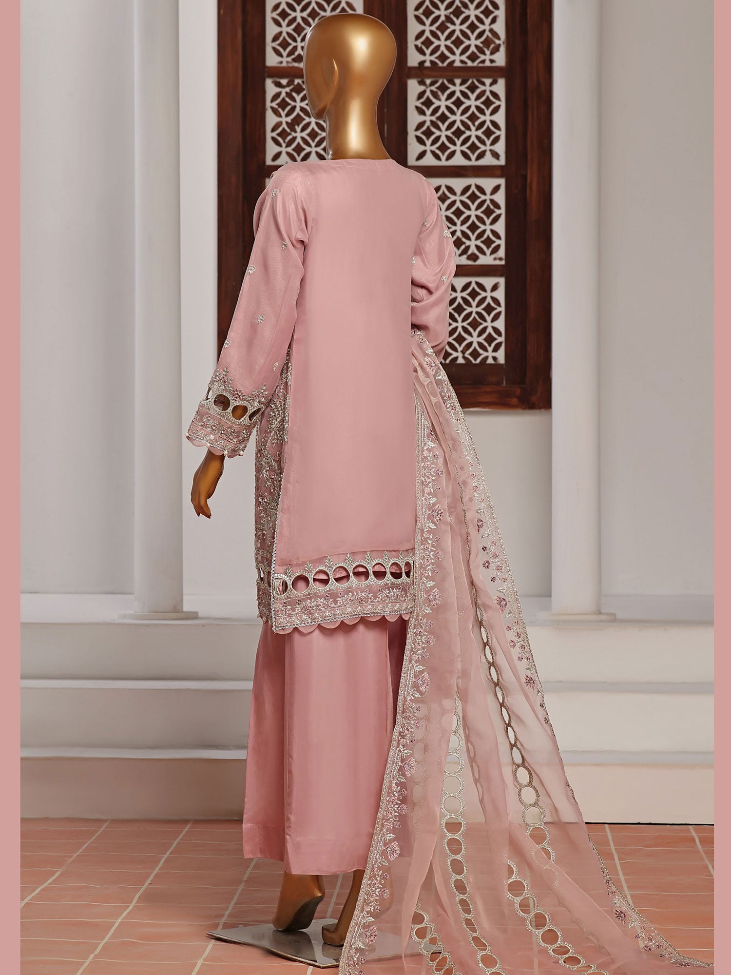 Sadabahar "Mahpara" Organza Embroidered Suit - Pink