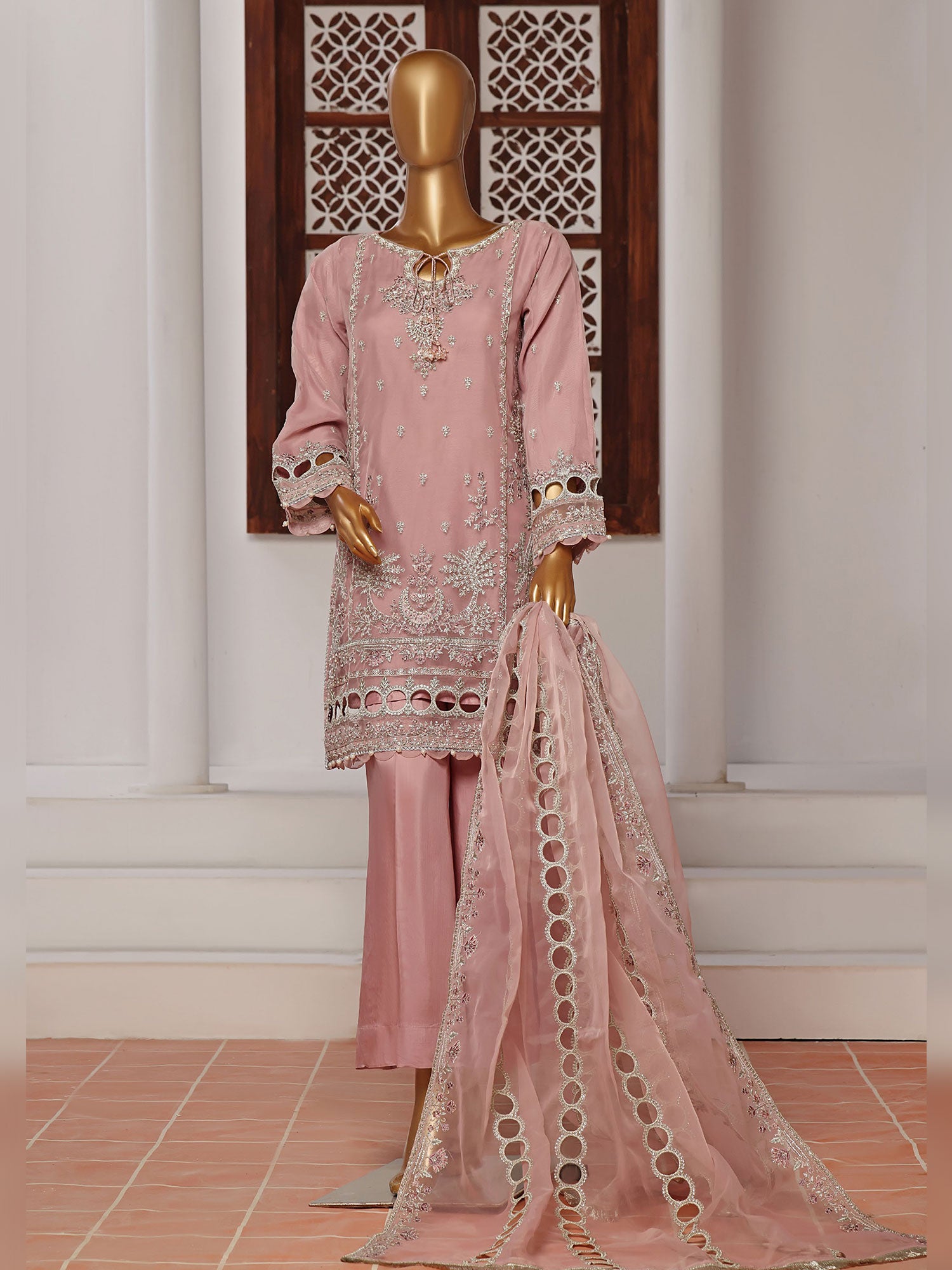 Sadabahar "Mahpara" Organza Embroidered Suit - Pink