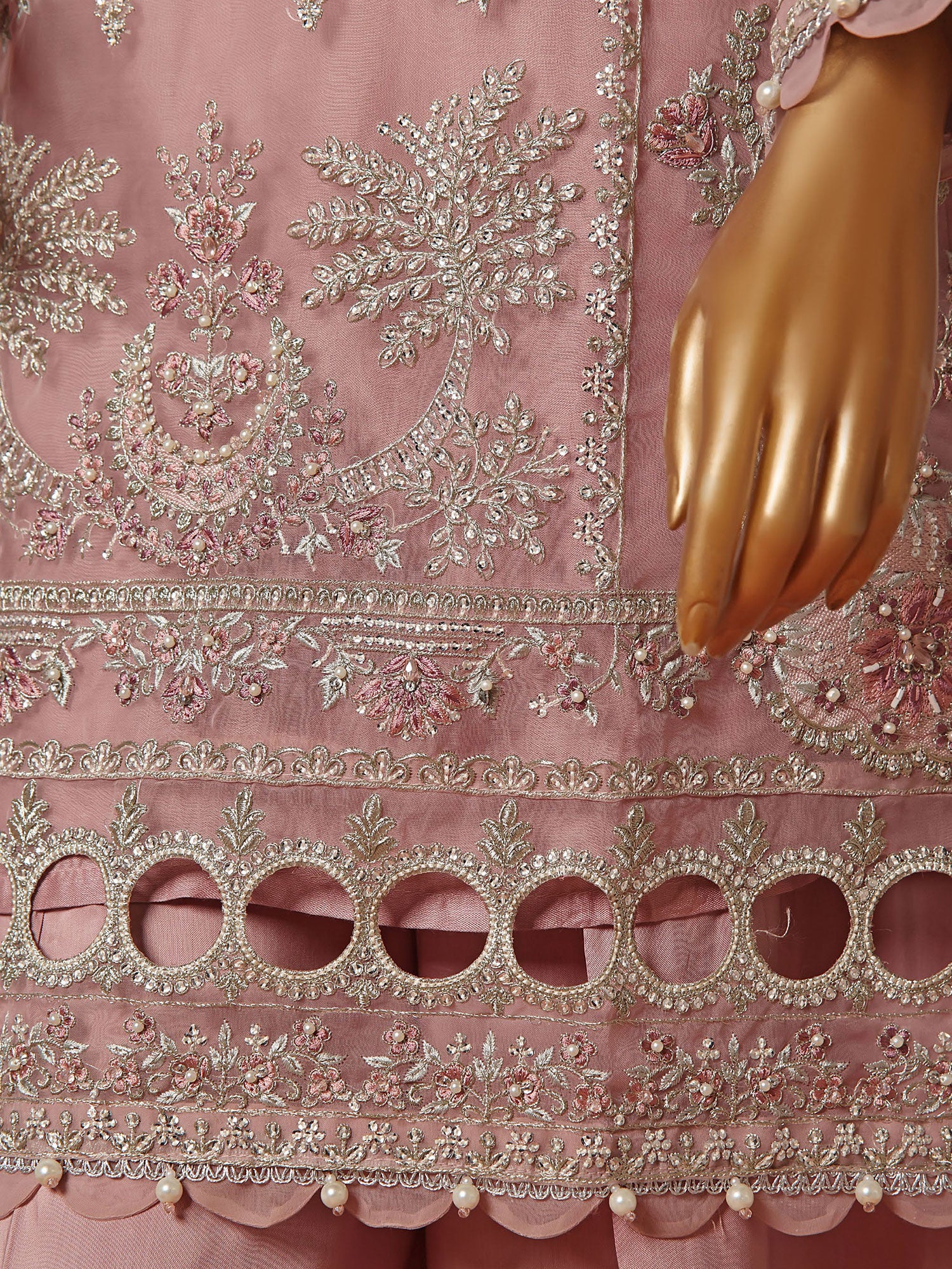 Sadabahar "Mahpara" Organza Embroidered Suit - Pink