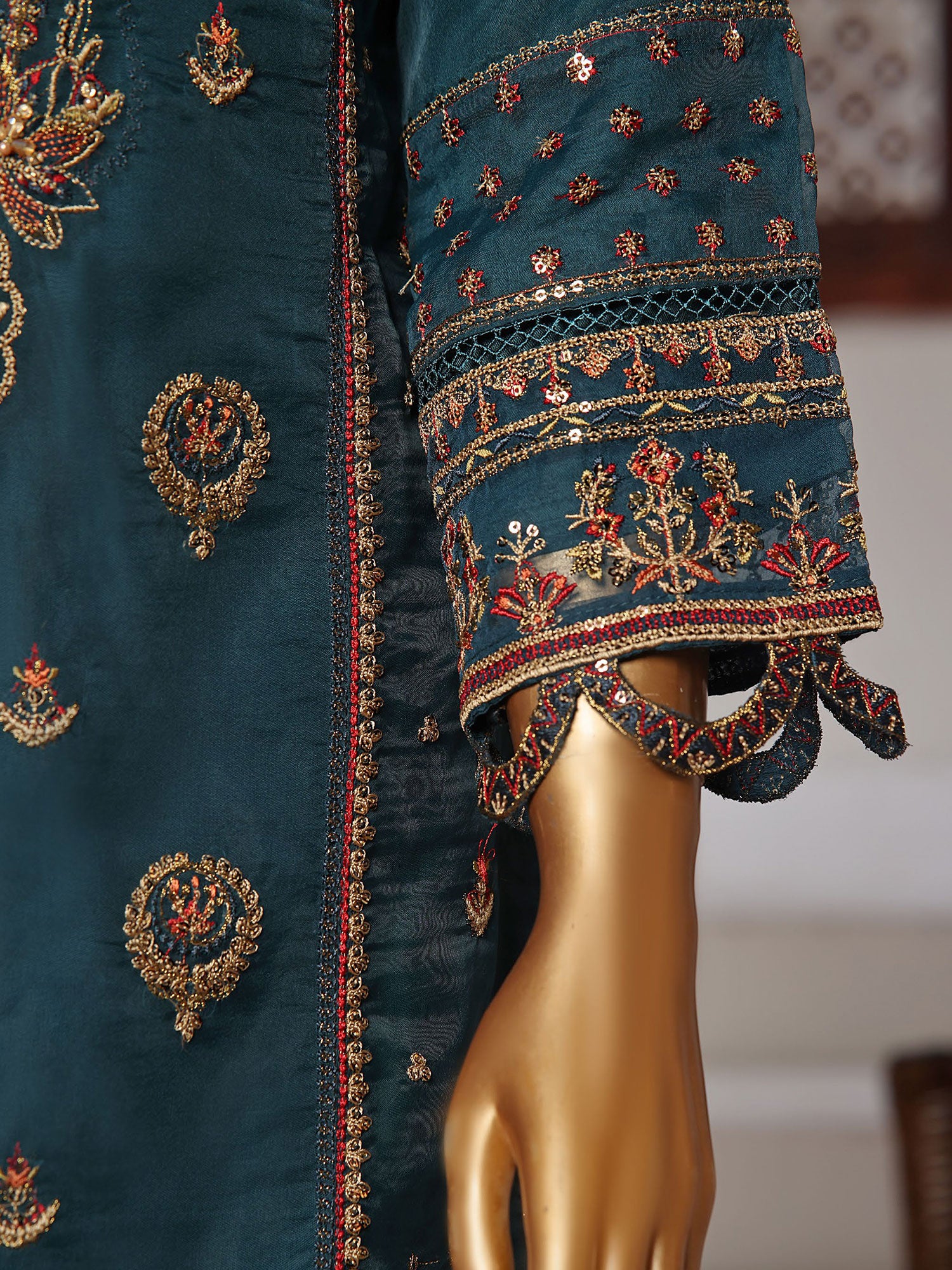 Sadabahar "Mahpara" Organza Embroidered Suit - Teal