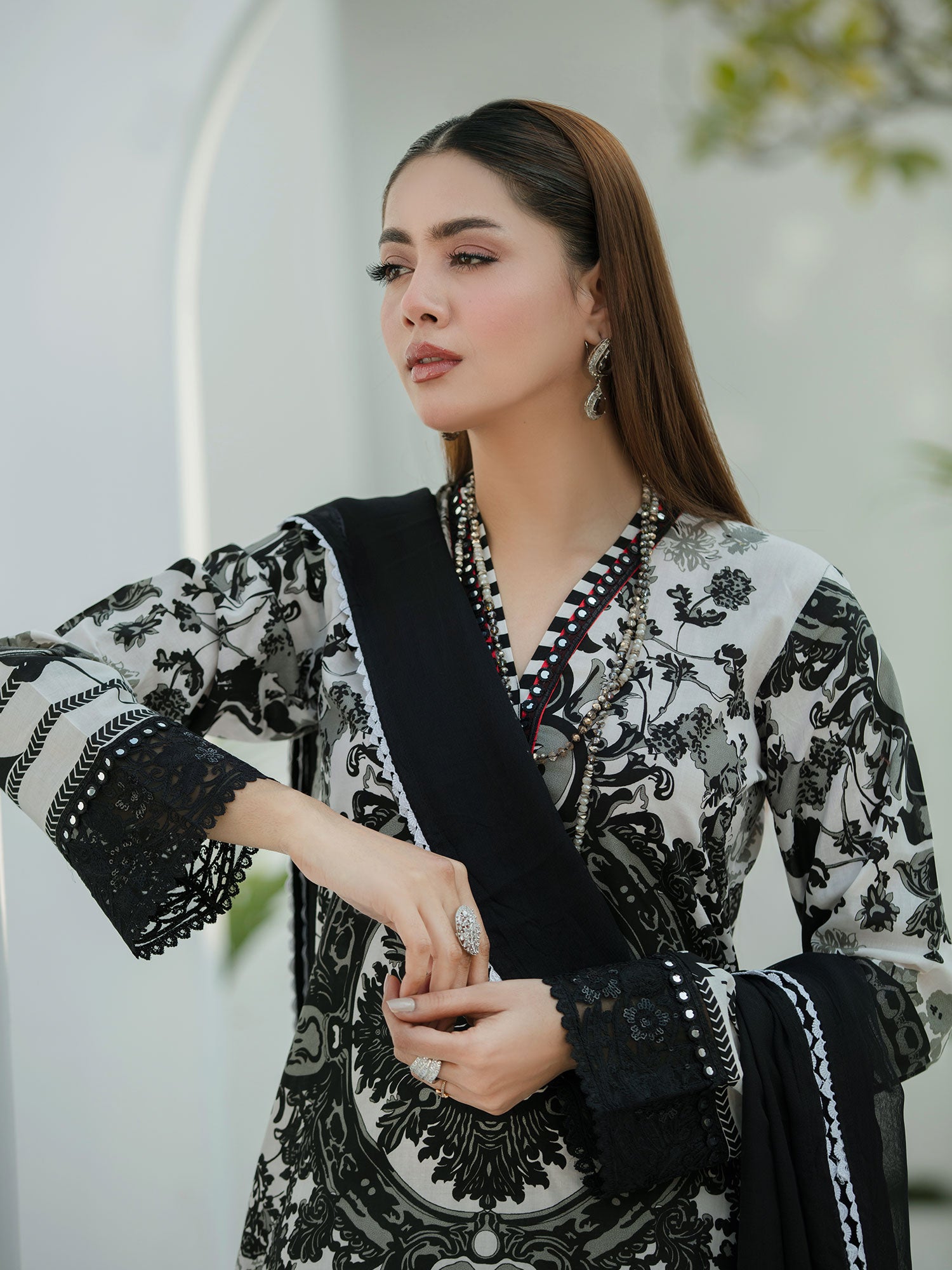 Heera's Black & White Embroidered Cambric Cotton Suit