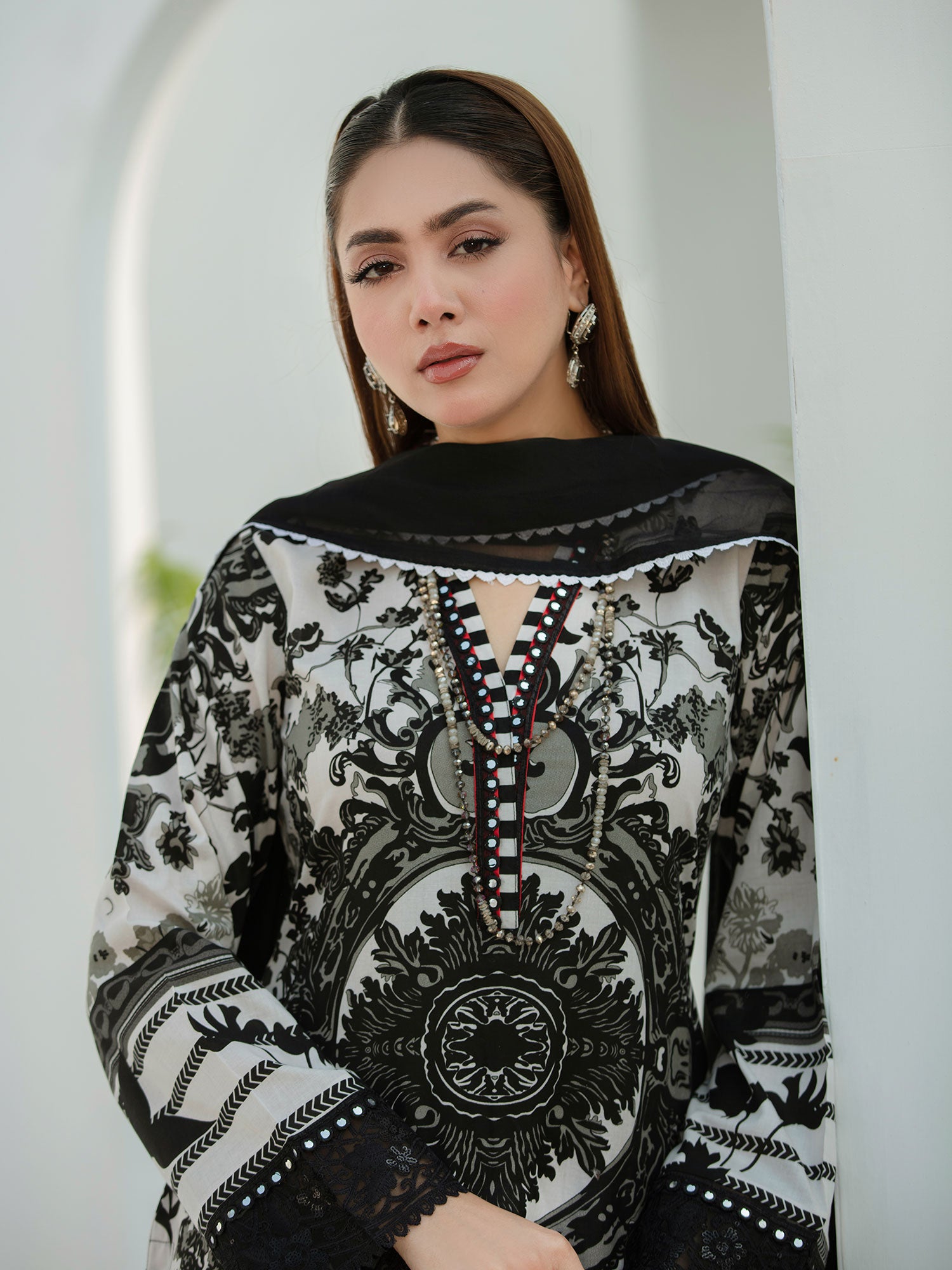 Heera's Black & White Embroidered Cambric Cotton Suit