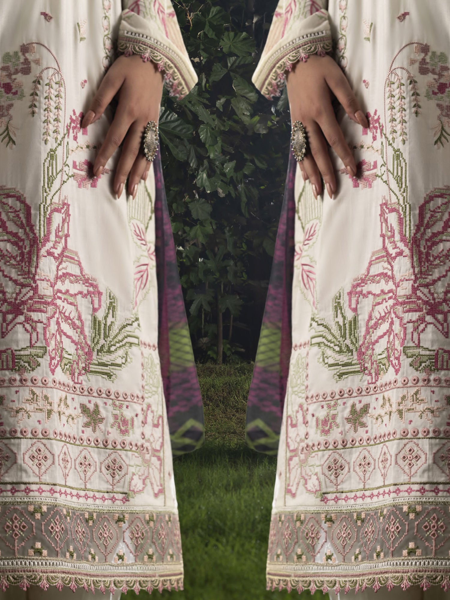 Casual Lite "Shanasai" Embroidered Winter Linen Suit - Off-White