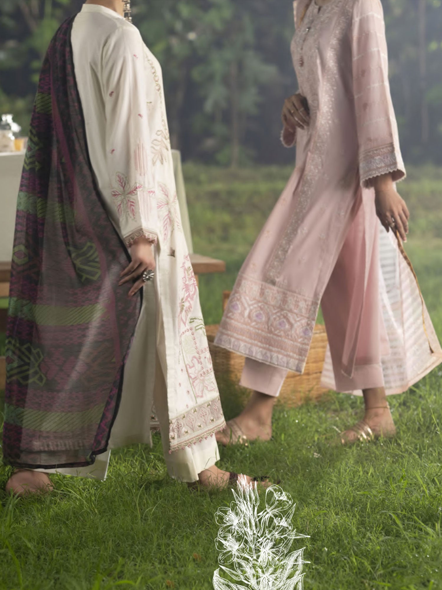 Casual Lite "Shanasai" Embroidered Winter Linen Suit - Pink