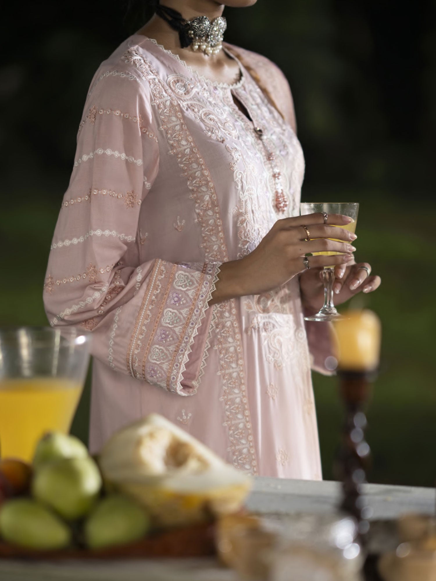 Casual Lite "Shanasai" Embroidered Winter Linen Suit - Pink