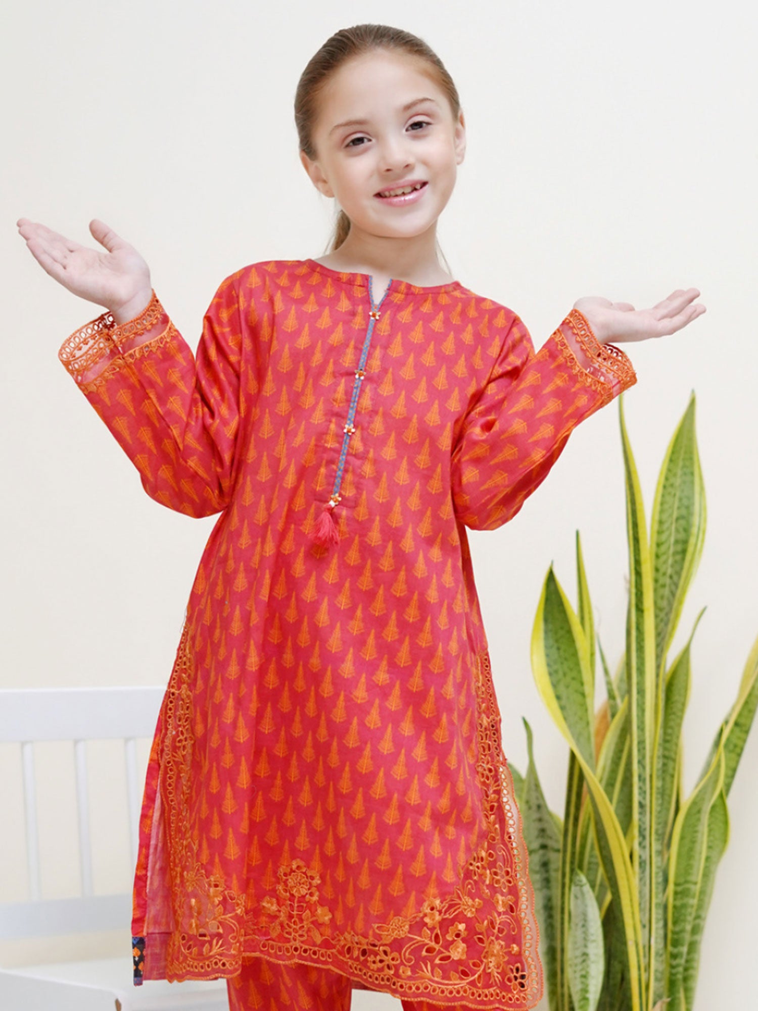 Kids Red Coords Embroidered Lawn 2-Piece Suit