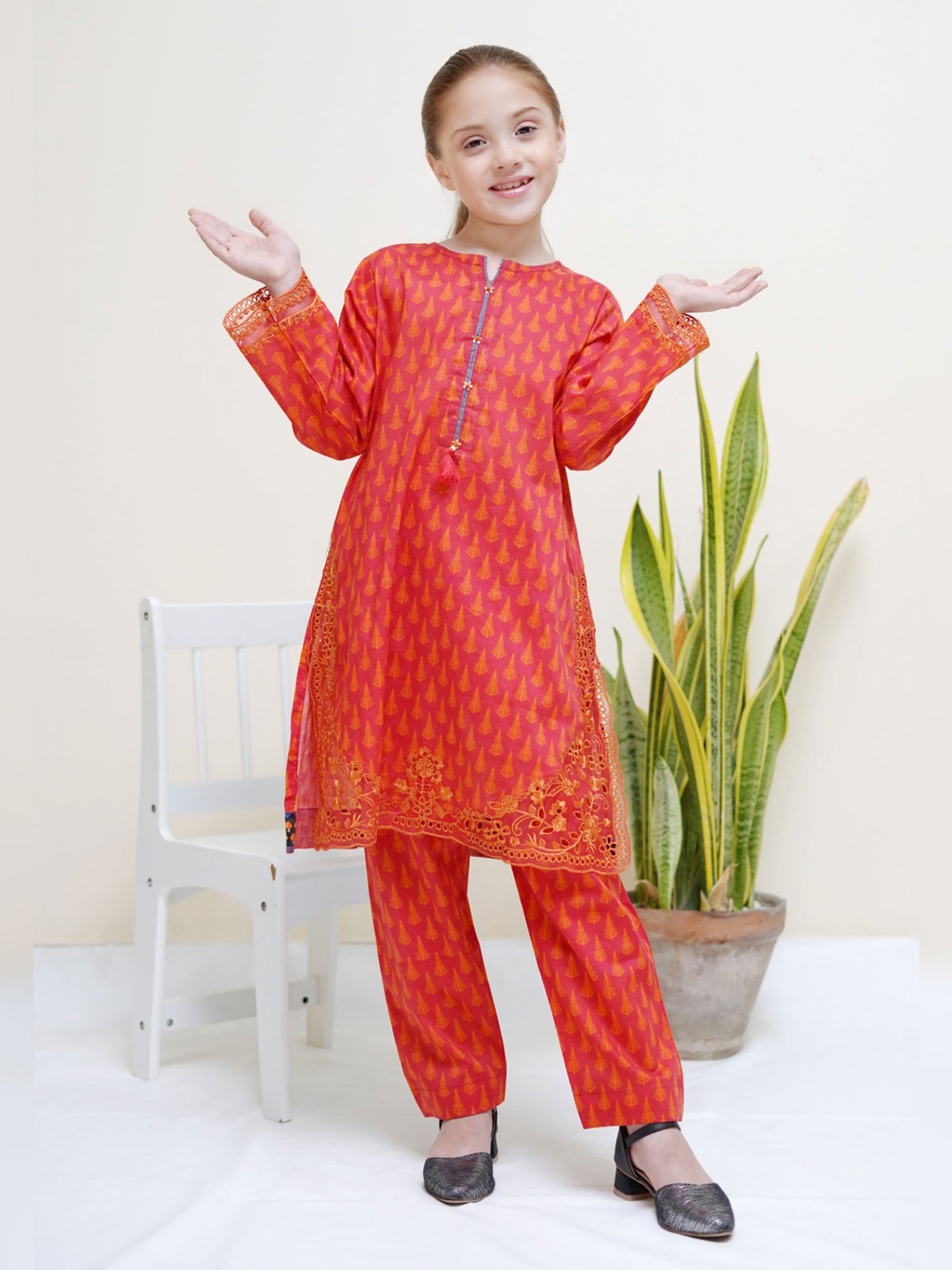 Kids Red Coords Embroidered Lawn 2-Piece Suit