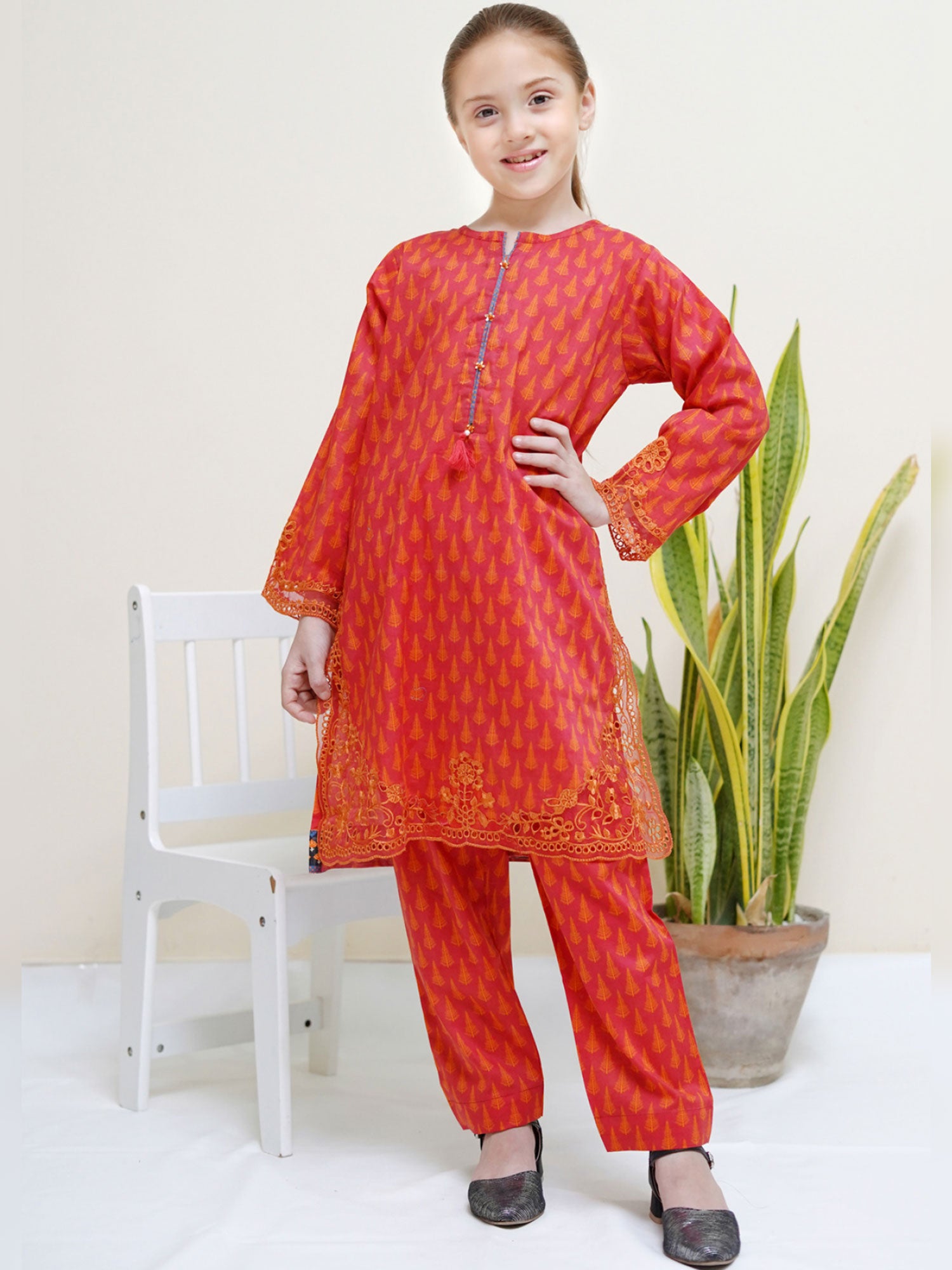 Kids Red Coords Embroidered Lawn 2-Piece Suit