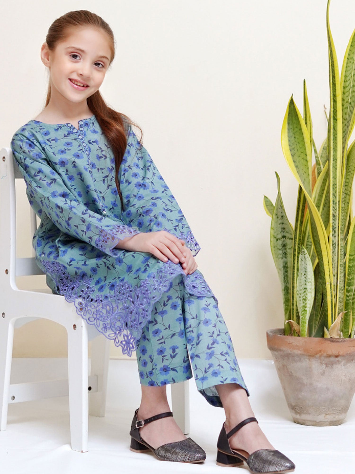 Kids Blue Coords Embroidered Lawn 2-Piece Suit