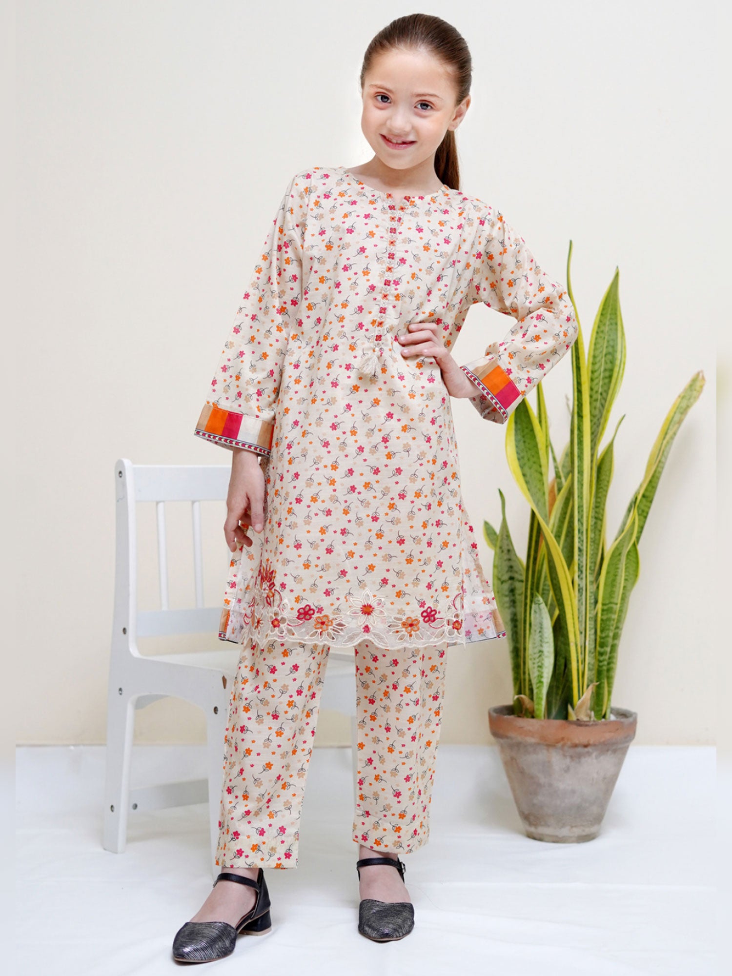 Kids Cream Coords Embroidered Lawn 2-Piece Suit