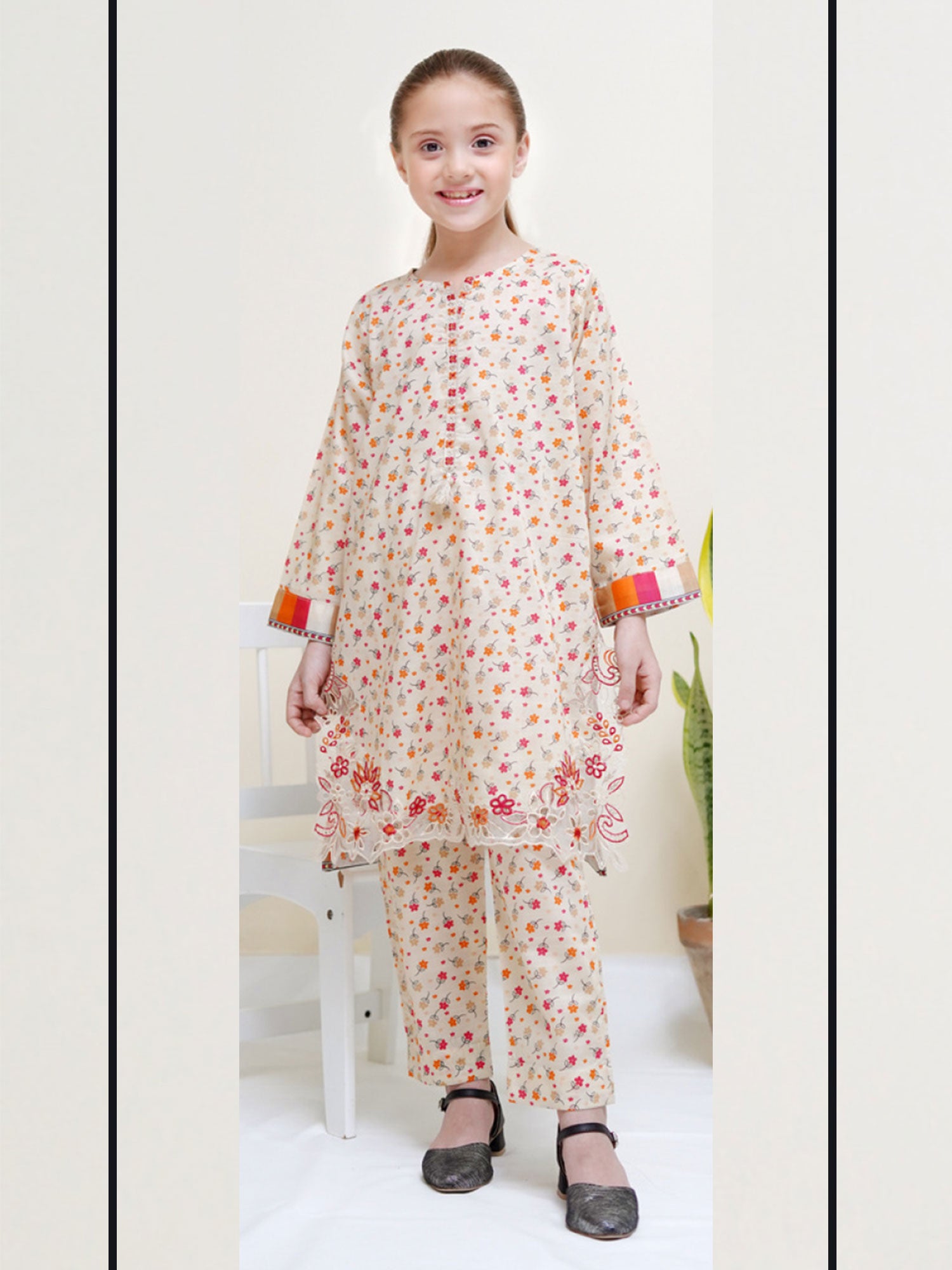 Kids Cream Coords Embroidered Lawn 2-Piece Suit