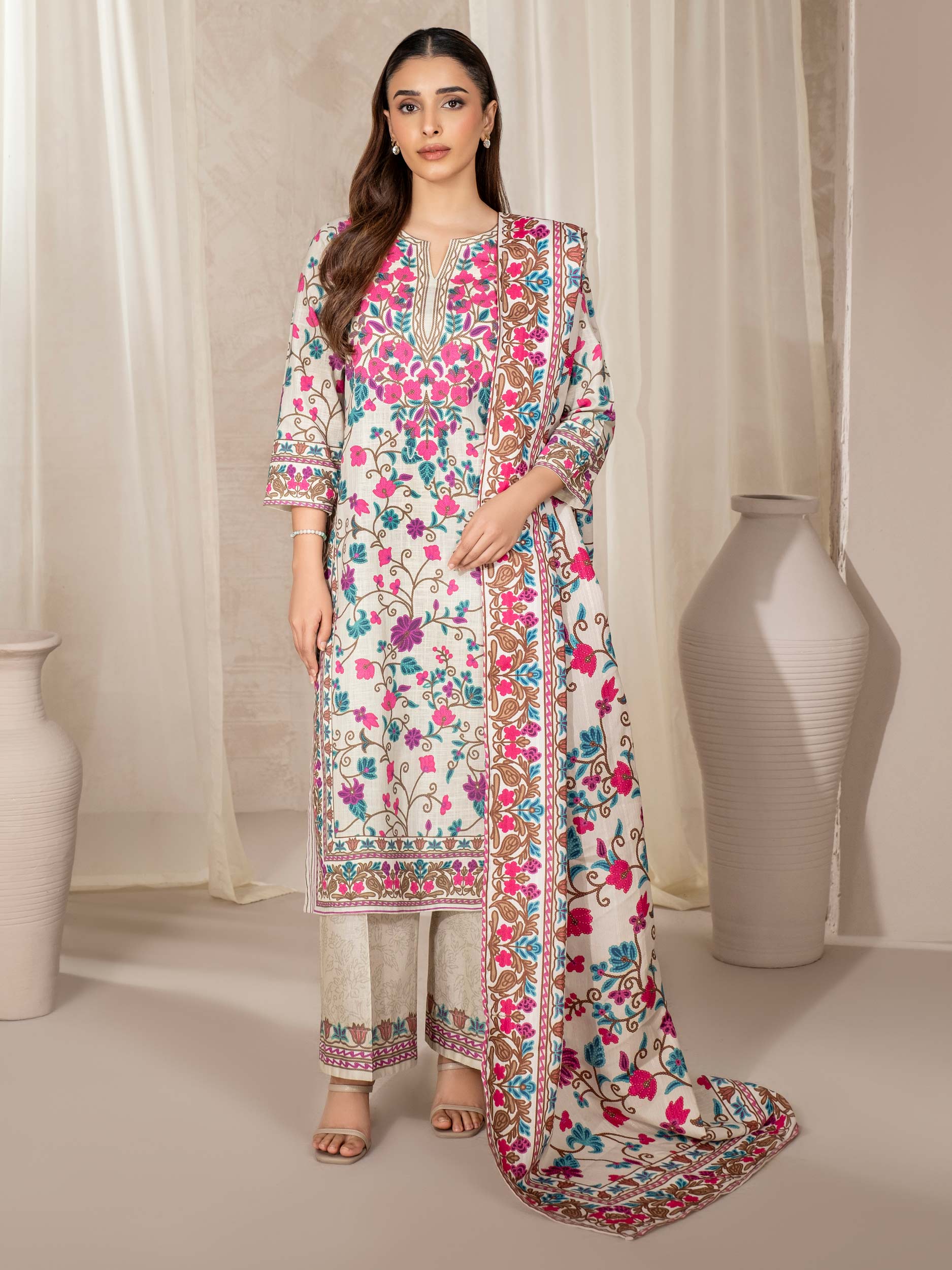 Limelight Unstitched Khaddar 3-Piece Suit - Beige