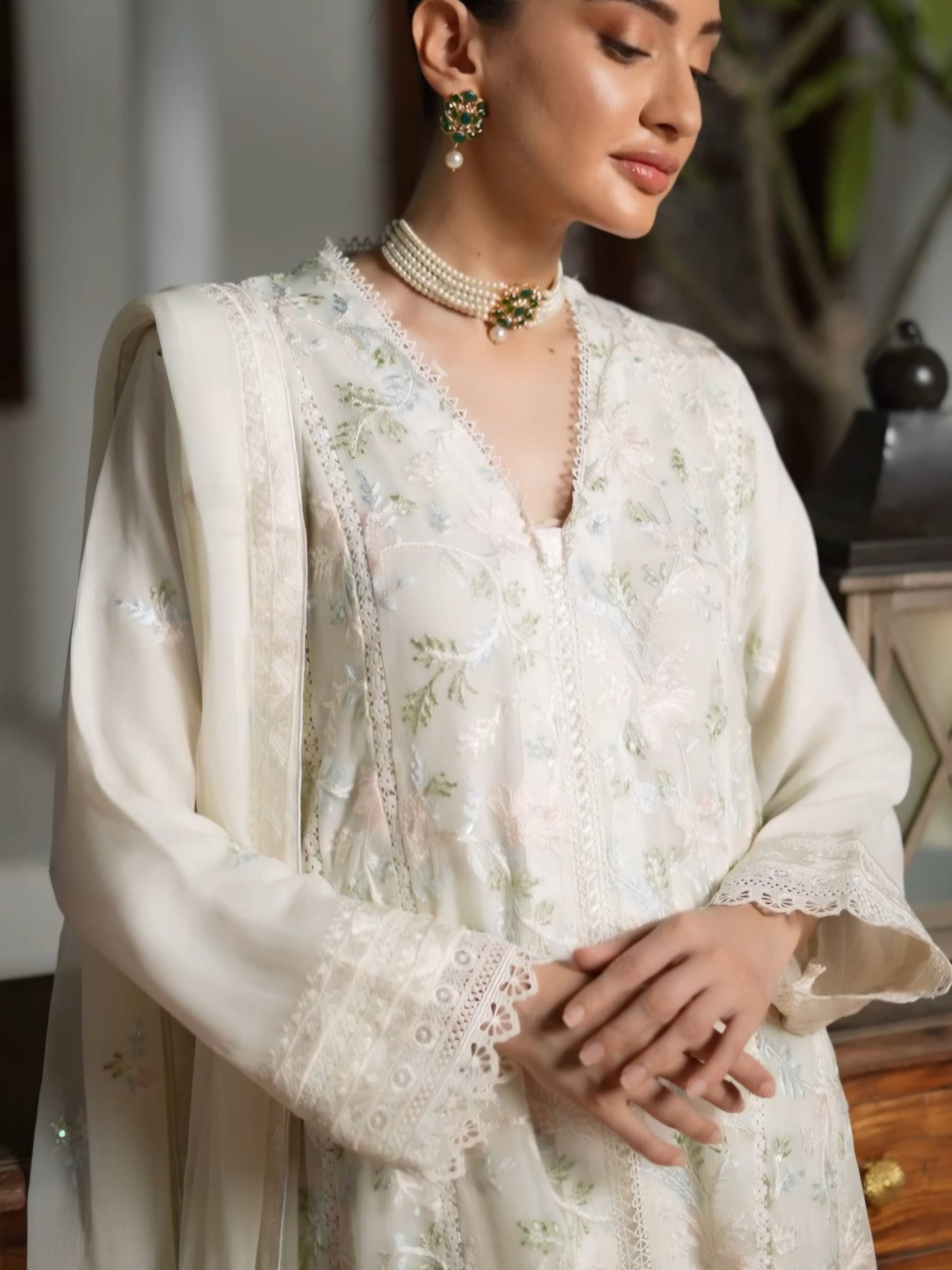 Wardah Uzair "Dil Ruba" Luxury Embroidered Chiffon Gown Suit - Chandni