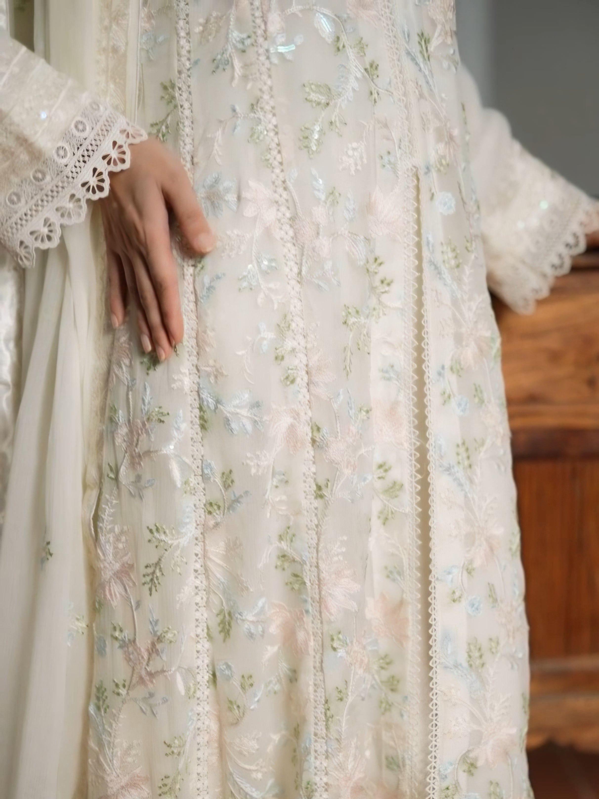 Wardah Uzair "Dil Ruba" Luxury Embroidered Chiffon Gown Suit - Chandni