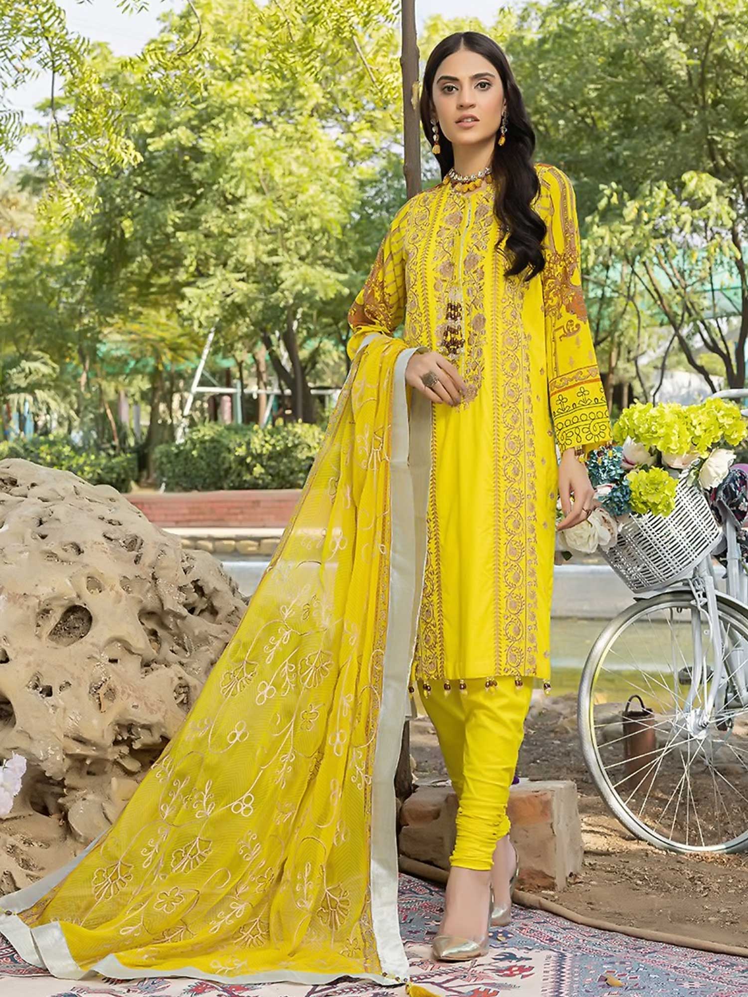 Salitex "Faustina" Unstitched Embroidered Lawn Yellow Suit